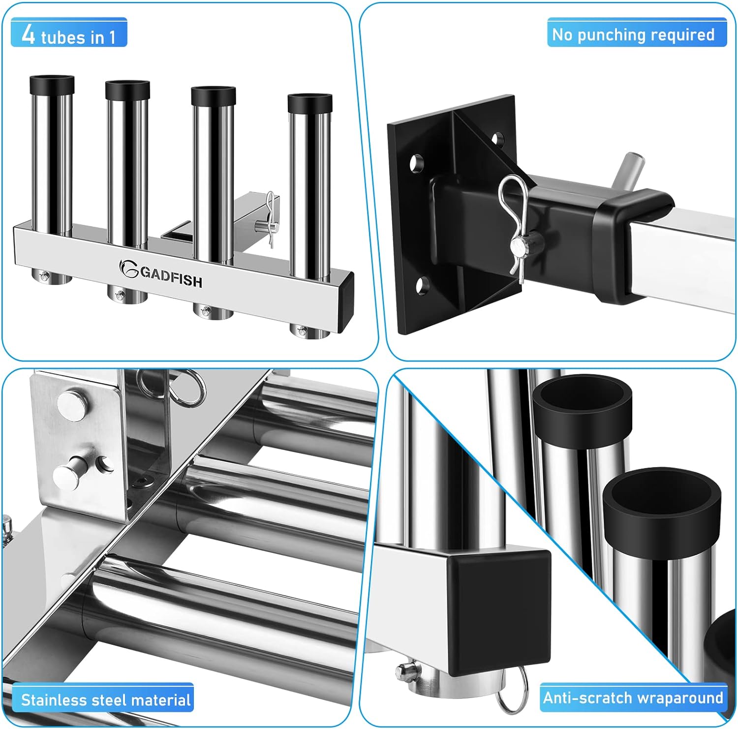 fishing rod holder hitch mount GADFISH Stainless Steel Hitch Fishing Rod Holder, Hitch Mount Rod Hold – HVDI.com