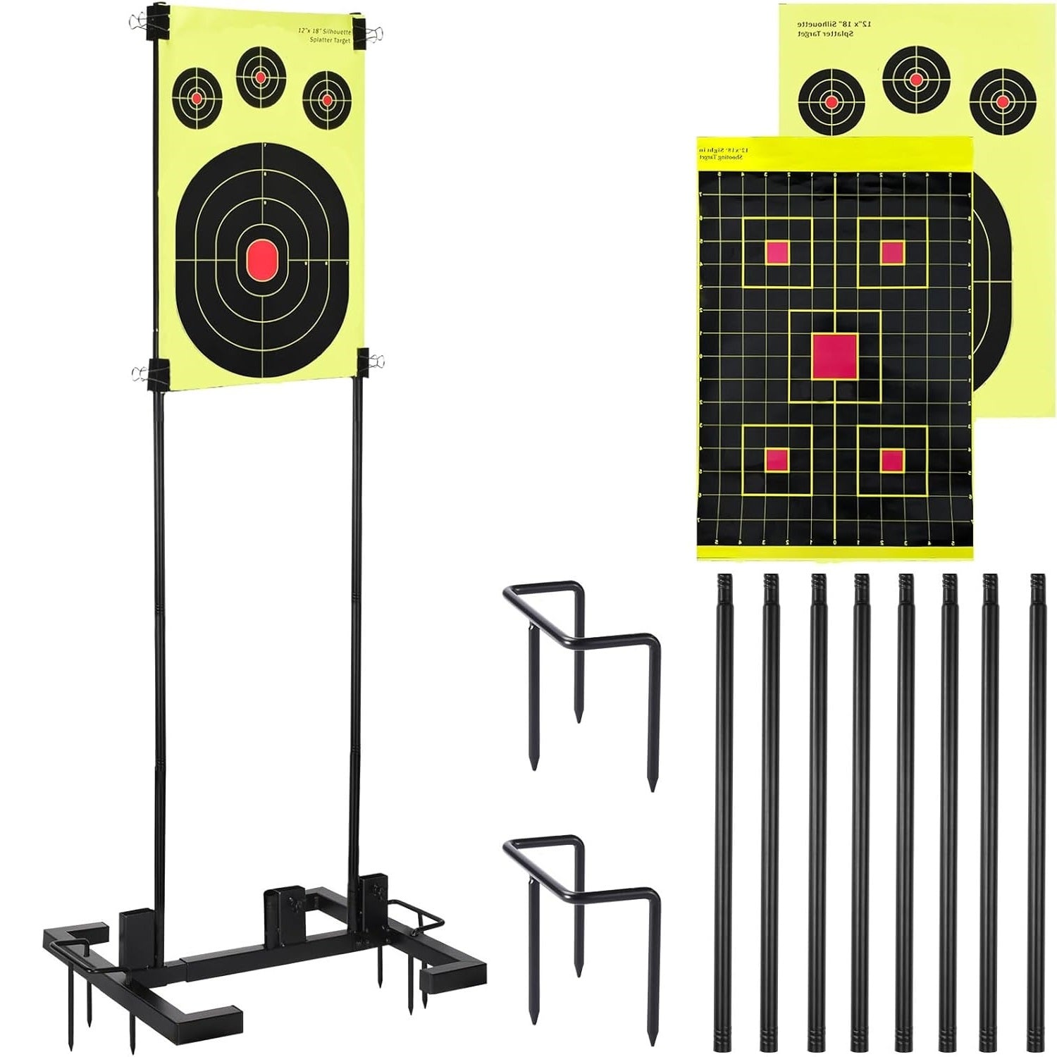 GADFISH Shooting Target Stand Set, Adjustable Shooting Target Base with Shooting Paper Targets, Two Mounting Options for Shooting Outdoors, Paper Target Holder Including Metal Poles and Ground Nails