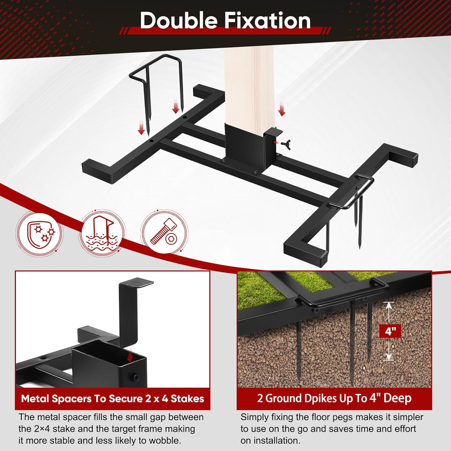 GADFISH Outdoor 2x4 Shooting Target Stand, Ajustable AR500 Steel Target Stand Base, Target Stands for Shooting Range with Ground Insertion, Black