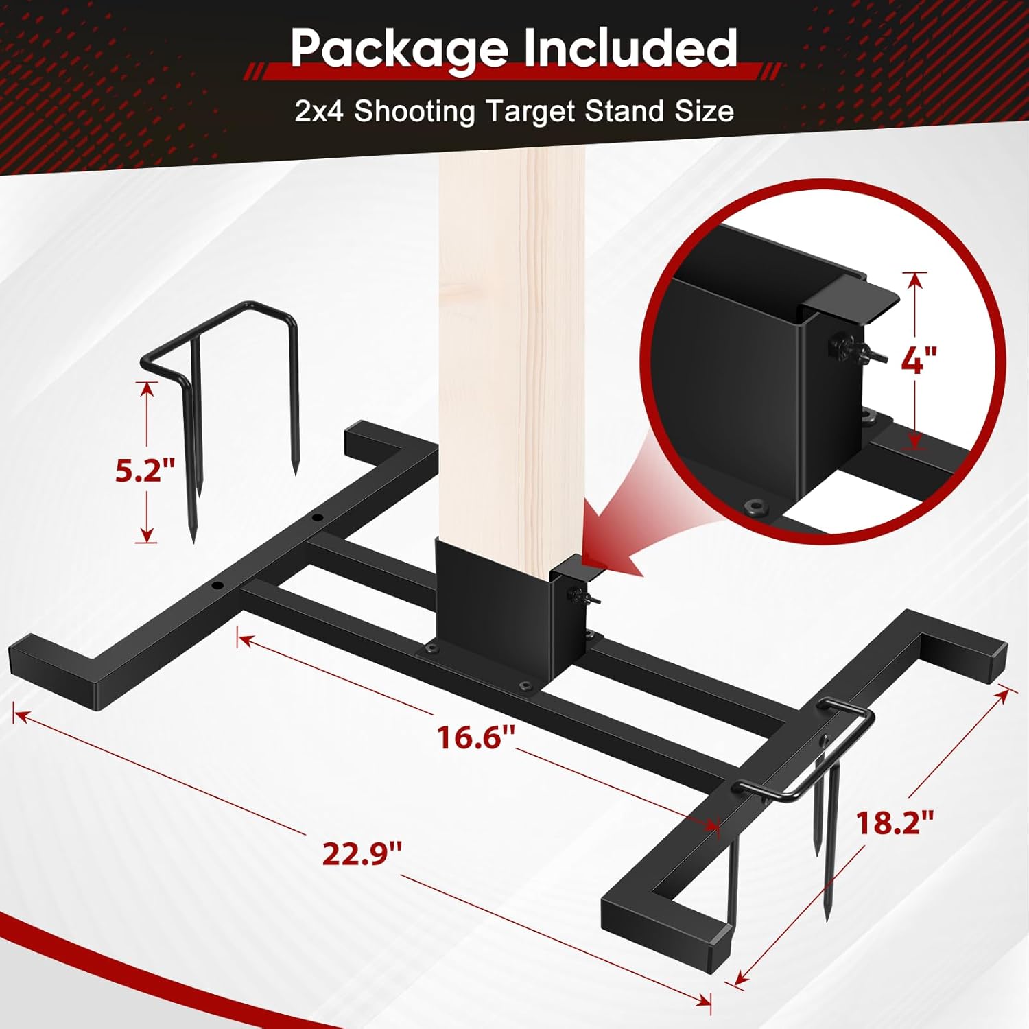 GADFISH Outdoor 2x4 Shooting Target Stand, Ajustable AR500 Steel Target Stand Base, Target Stands for Shooting Range with Ground Insertion, Black