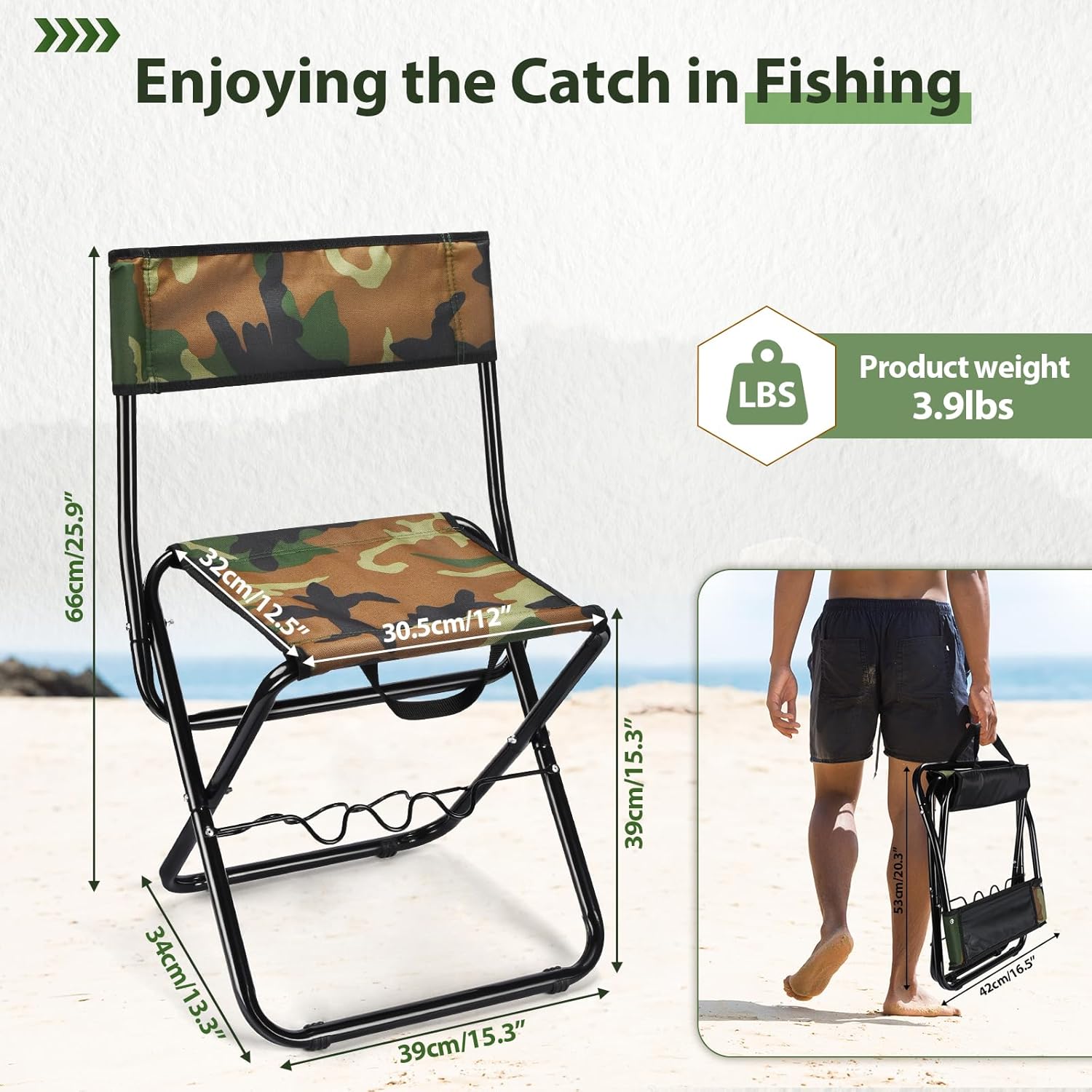 GADFISH Fishing Chair with Rod Holder, Portable Fishing Chairs for Adults, Outdoor Fishing Stool for Ice Fishing, Beach, Camp, Lawn, Patio, Garden