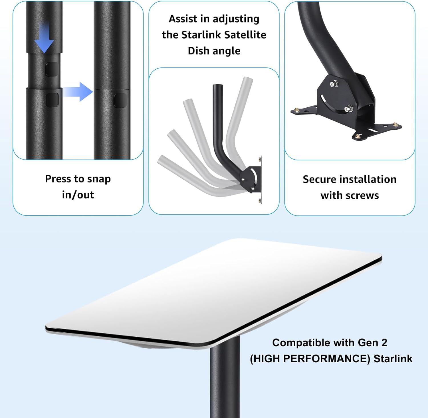 GADFISH Starlink Mounting Kit Gen 2, Compatible with V2 Starlink, Heavy Duty Starlink Mount for Starlink Internet Kit Satellite, Starlink Roof Mount, Starlink Pole Mount