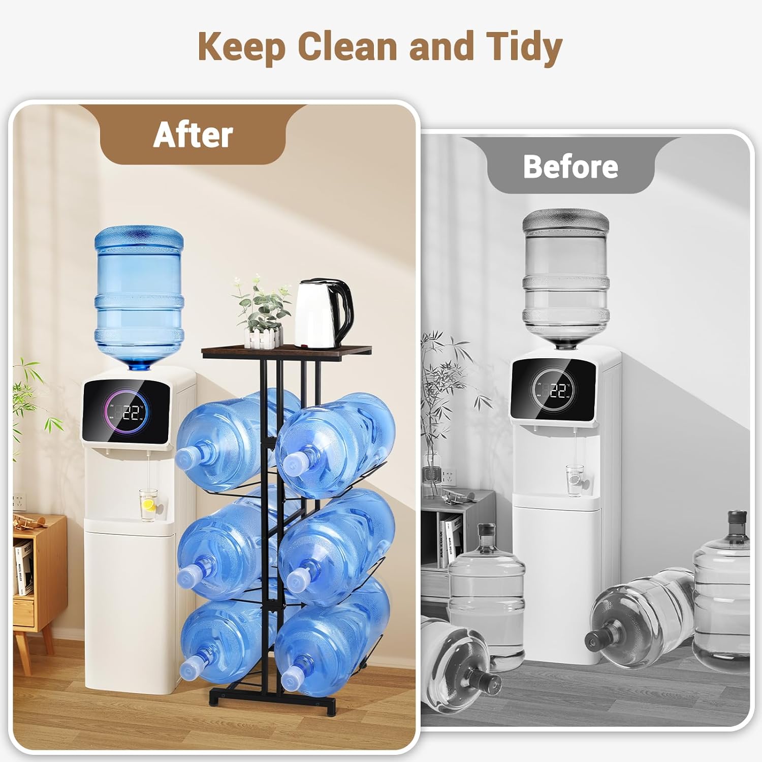 5 Gallon Water Jug Holder, Heavy Duty Water Jug Stand with Storage Shelves, 3-Tier Foldable 5 Gallon Water Bottle Holder Water Cooler Jug Rack for Kitchen Living Room Office Gym(Only Shelf)