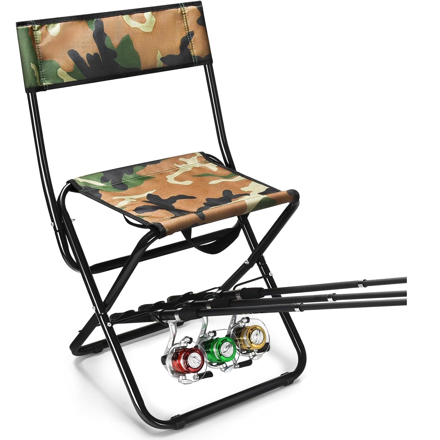 GADFISH Fishing Chair with Rod Holder, Portable Fishing Chairs for Adults, Outdoor Fishing Stool for Ice Fishing, Beach, Camp, Lawn, Patio, Garden