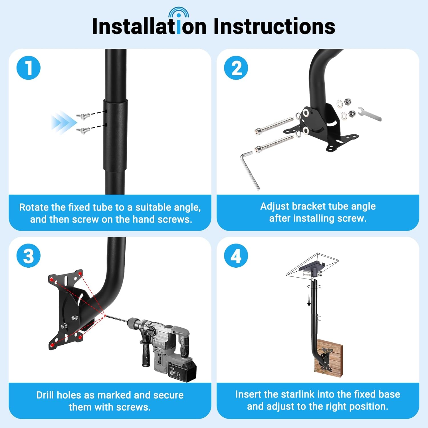 GADFISH Gen 3 Starlink Mount, Compatible with Gen3 Starlink, Adjustable Starlink Gen 3 Mount, Starlink Pole Mount+Starlink Gen 3 Pipe Adapter, Starlink Mounting Kit for Starlink Internet Kit Satellite