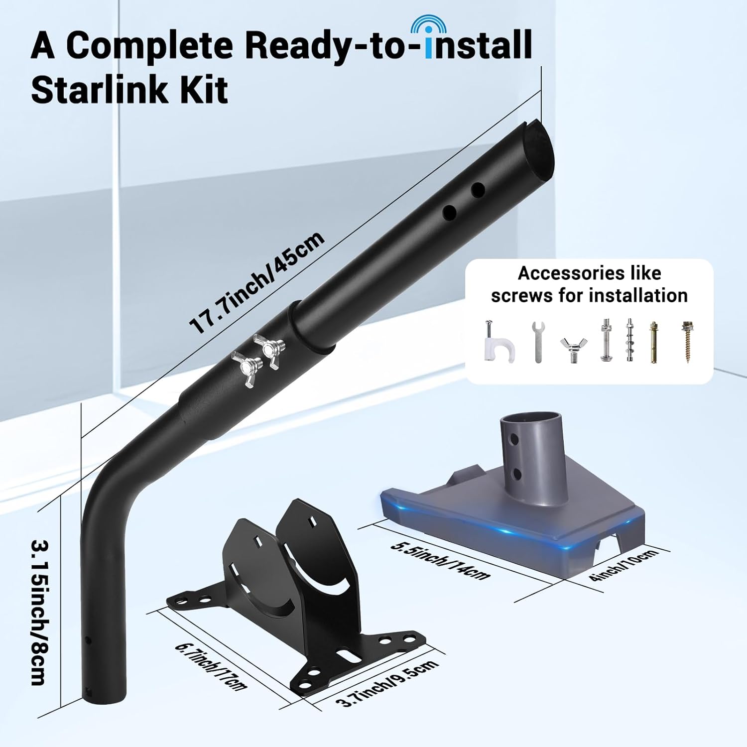 GADFISH Gen 3 Starlink Mount, Compatible with Gen3 Starlink, Adjustable Starlink Gen 3 Mount, Starlink Pole Mount+Starlink Gen 3 Pipe Adapter, Starlink Mounting Kit for Starlink Internet Kit Satellite