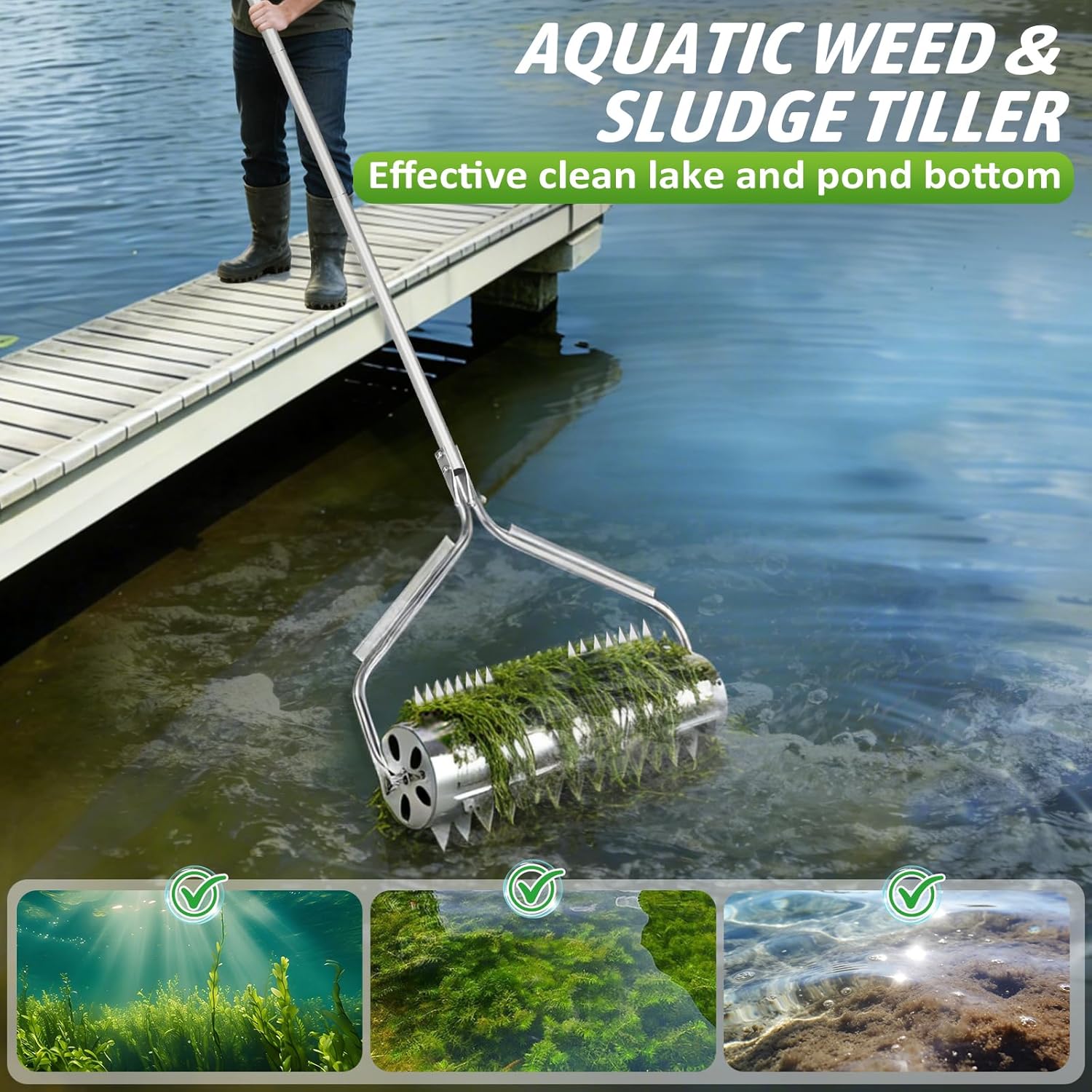 Pond Rake Roller, Lake Weed Cutter Remover, Stainless Steel Beach Roll ...