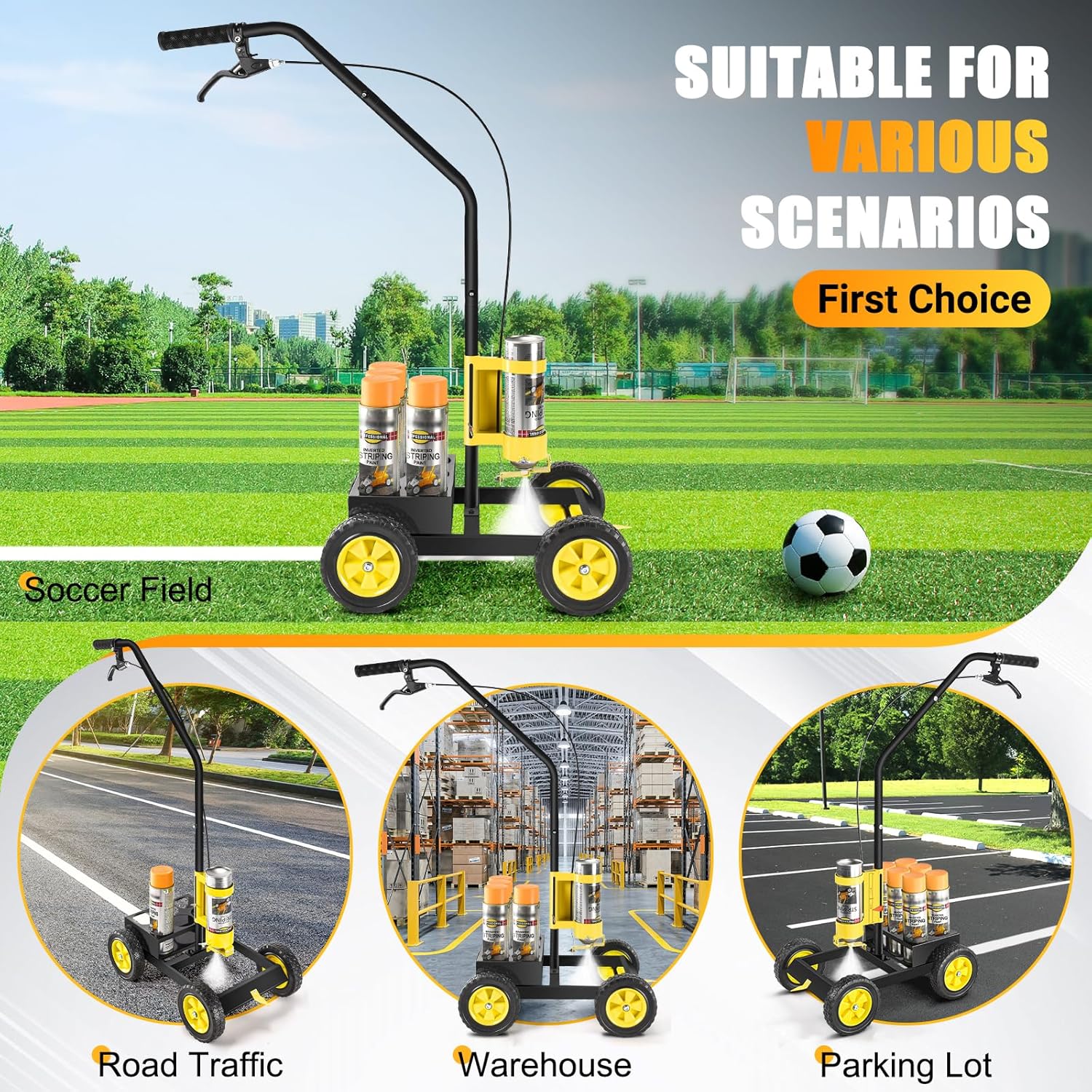 Parking Lot Striping Machine, Playing Field Striping Line Marking Machine, Compatible with Professional Inverted Striping Spray Paint, 2-4" Width Adjustable Line Striper for Fast Accurate Marking