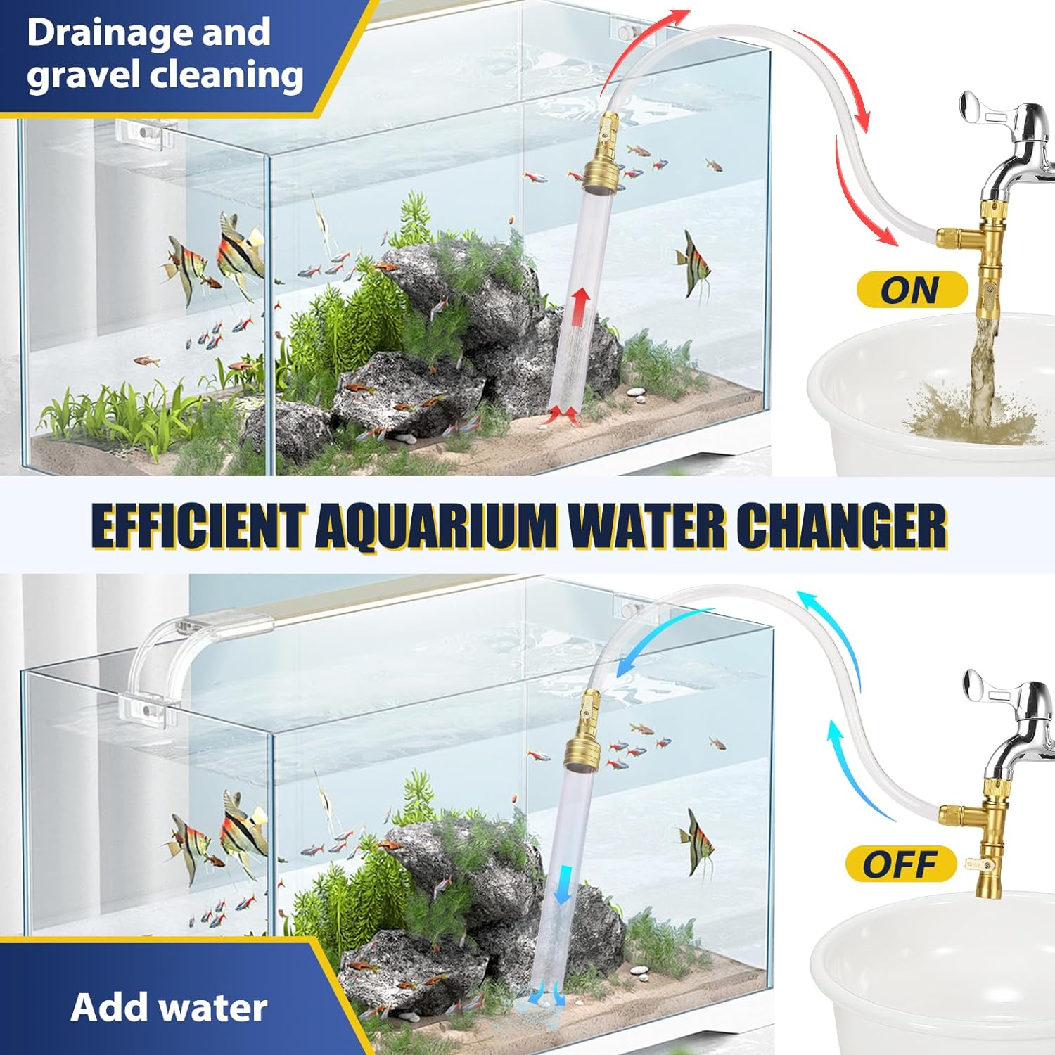 GADFISH Gravel Vacuum for Aquarium Water Changer Fish Tank Cleaning Tools, Siphon Universal Quick Pump Aquarium Water Changing