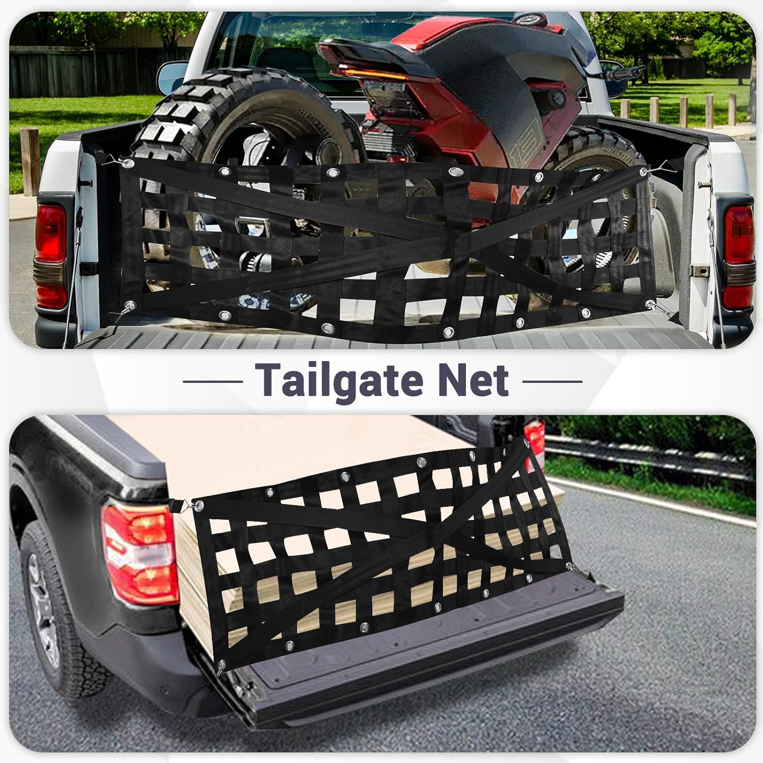 GADFISH Heavy Duty Tailgate Net for Truck Bed, Cargo Net Durable Truck Bed Extender Tailgate Cargo Net with 4 Adjustable Buckle Straps, Perfect for Truck, Trailer, Pickup, Boat, Jeep, SUV(54"x17.7")