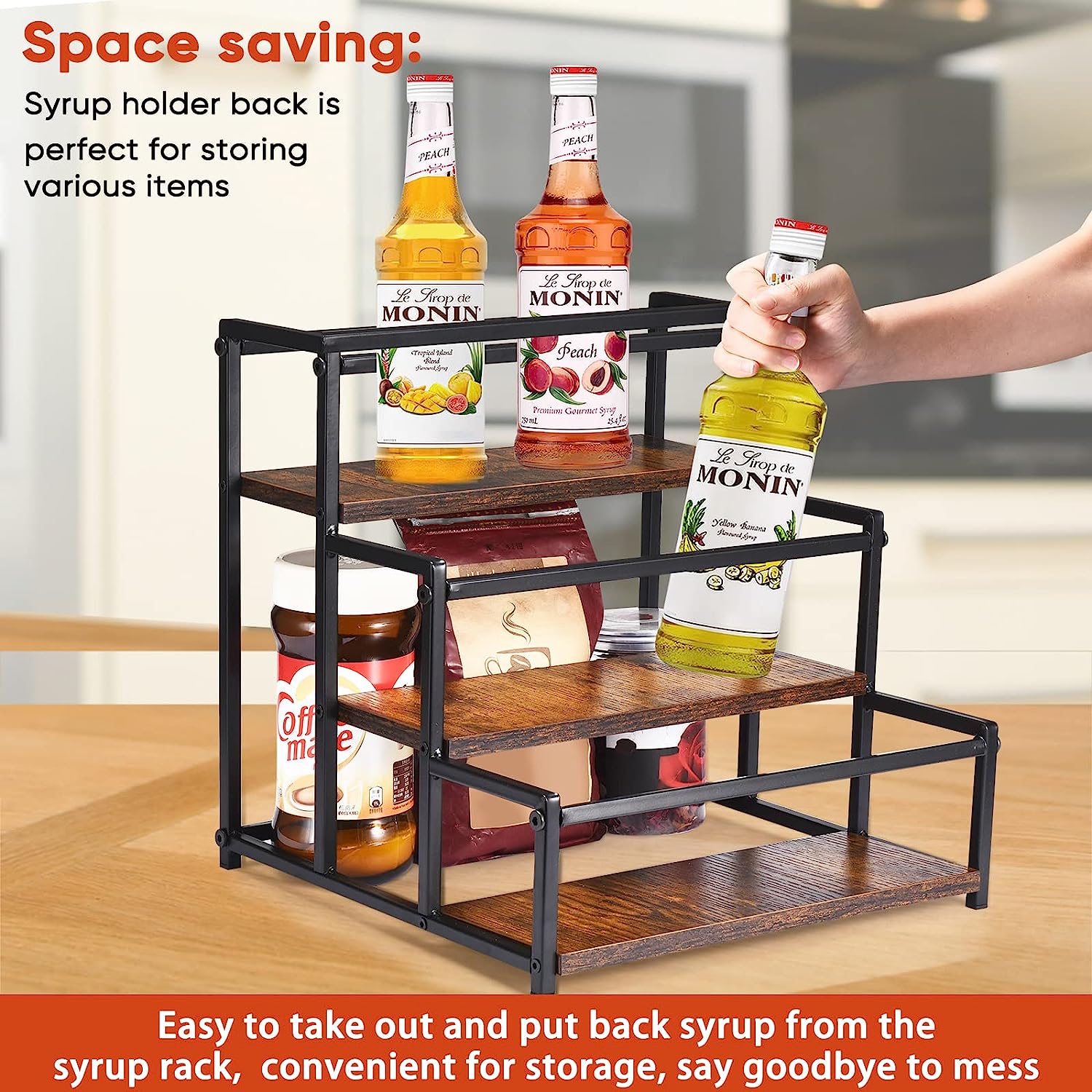 GADFISH Coffee Syrup Rack Organizer, 3 Tier Syrup Bottle Holder Stand ...