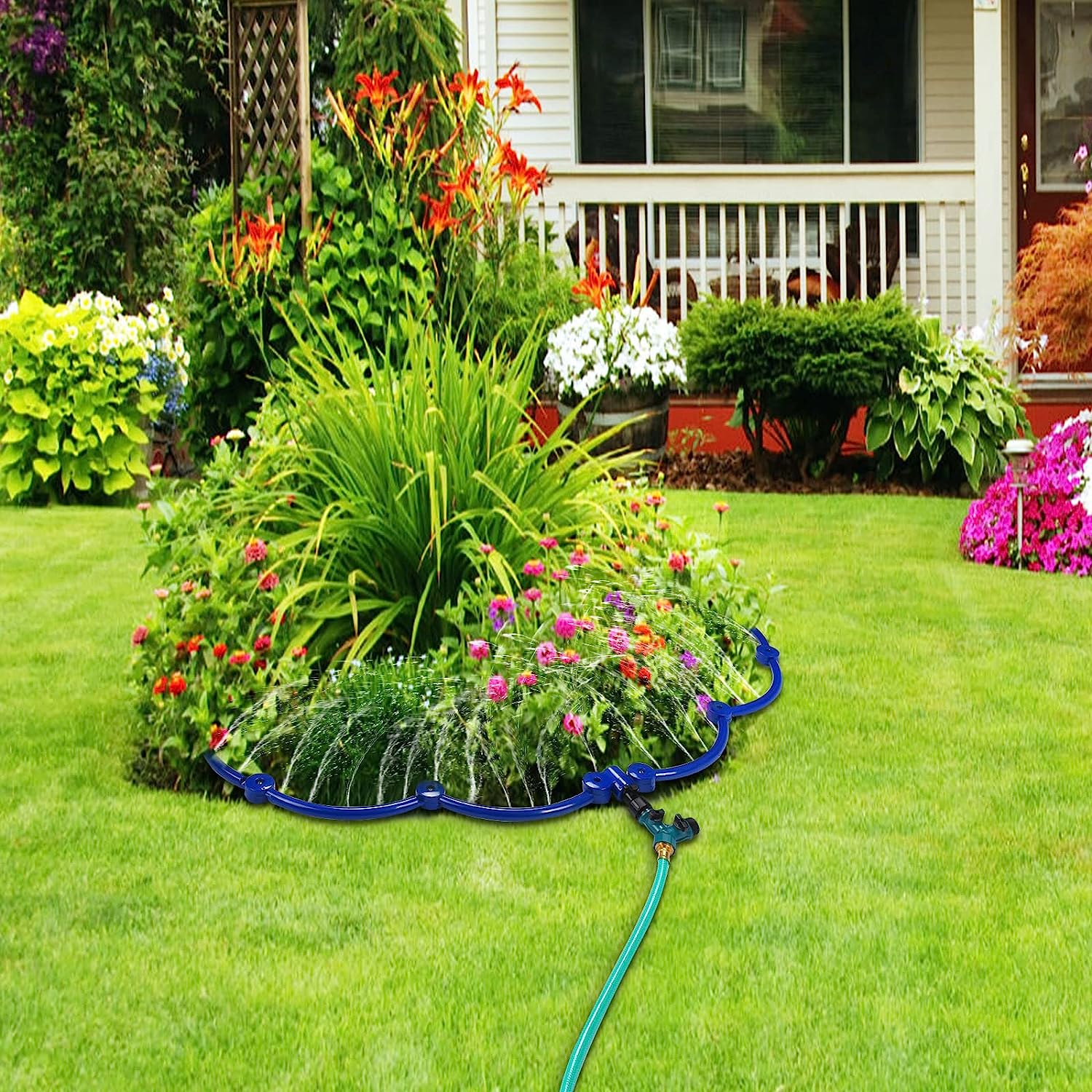 ZZM 360°Tree Water System Tree Watering Ring Circle Sprinkler and Irrigation System Targeted Water with Y Hose Splitter for New Tree Outdoor Plants Raised Garden Beds Shrubs (Large)