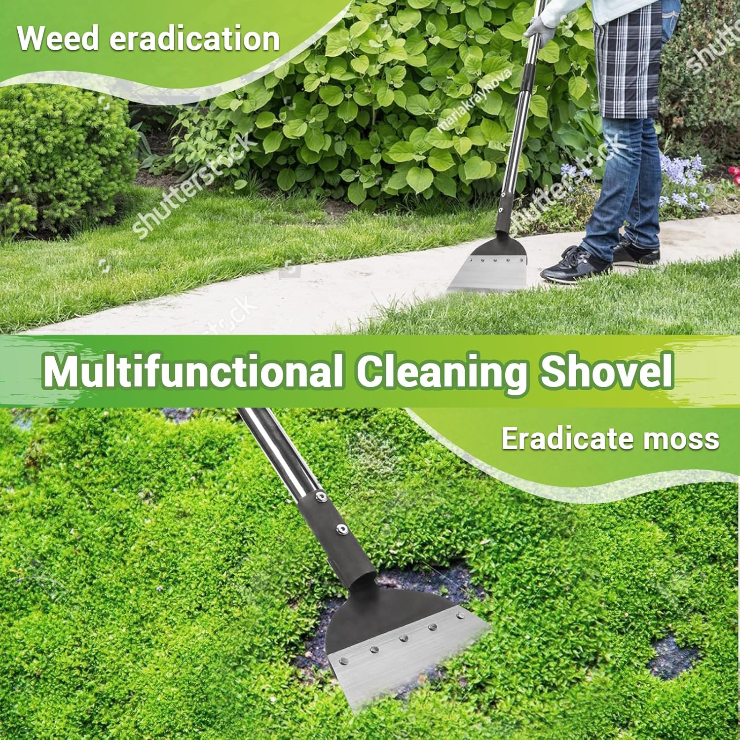 Multifunctional Garden Flat Shovel, Heavy Duty Steel Snow Shovel with 45" Stainless Steel Handle, Gardening Weed Spade Shovel, Cleaning Scraper for Weeding, Lawn Edging, Digging, Driveway Ice Remove