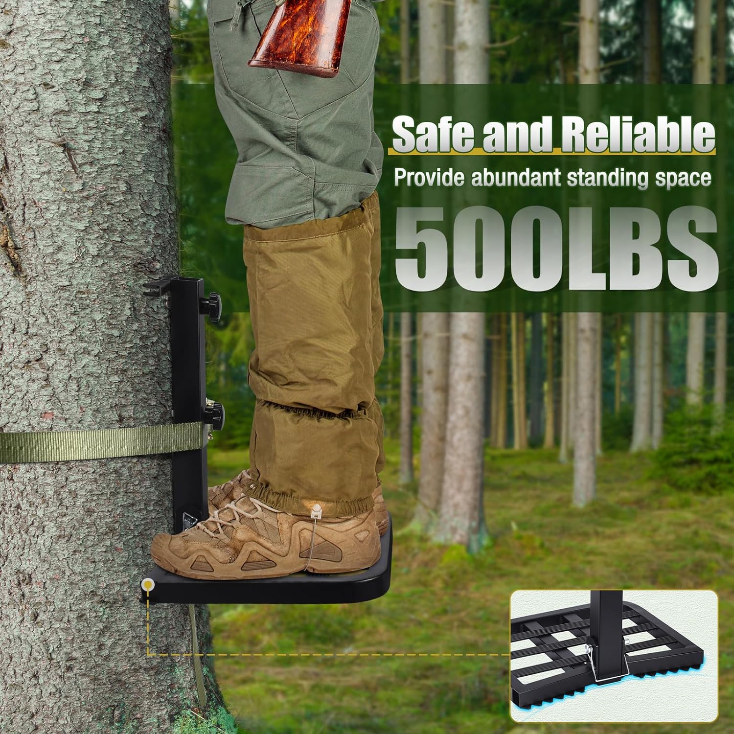 Tree Saddle Platform, 500LBS Lightweight Saddle Hunting Platform with Ratchet Straps, Hunting Saddle Non-Slip 16"x 12" Platform