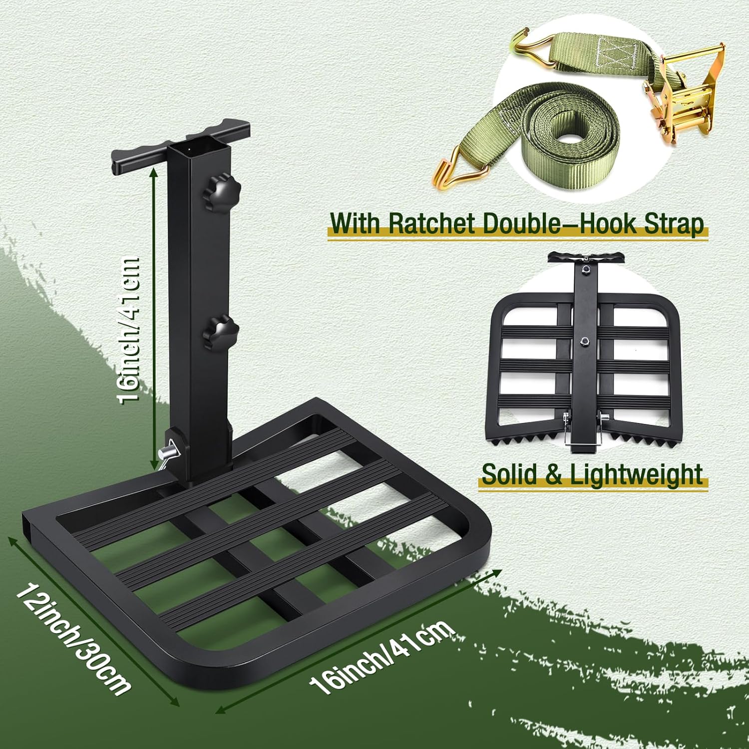 Tree Saddle Platform, 500LBS Lightweight Saddle Hunting Platform with Ratchet Straps, Hunting Saddle Non-Slip 16"x 12" Platform