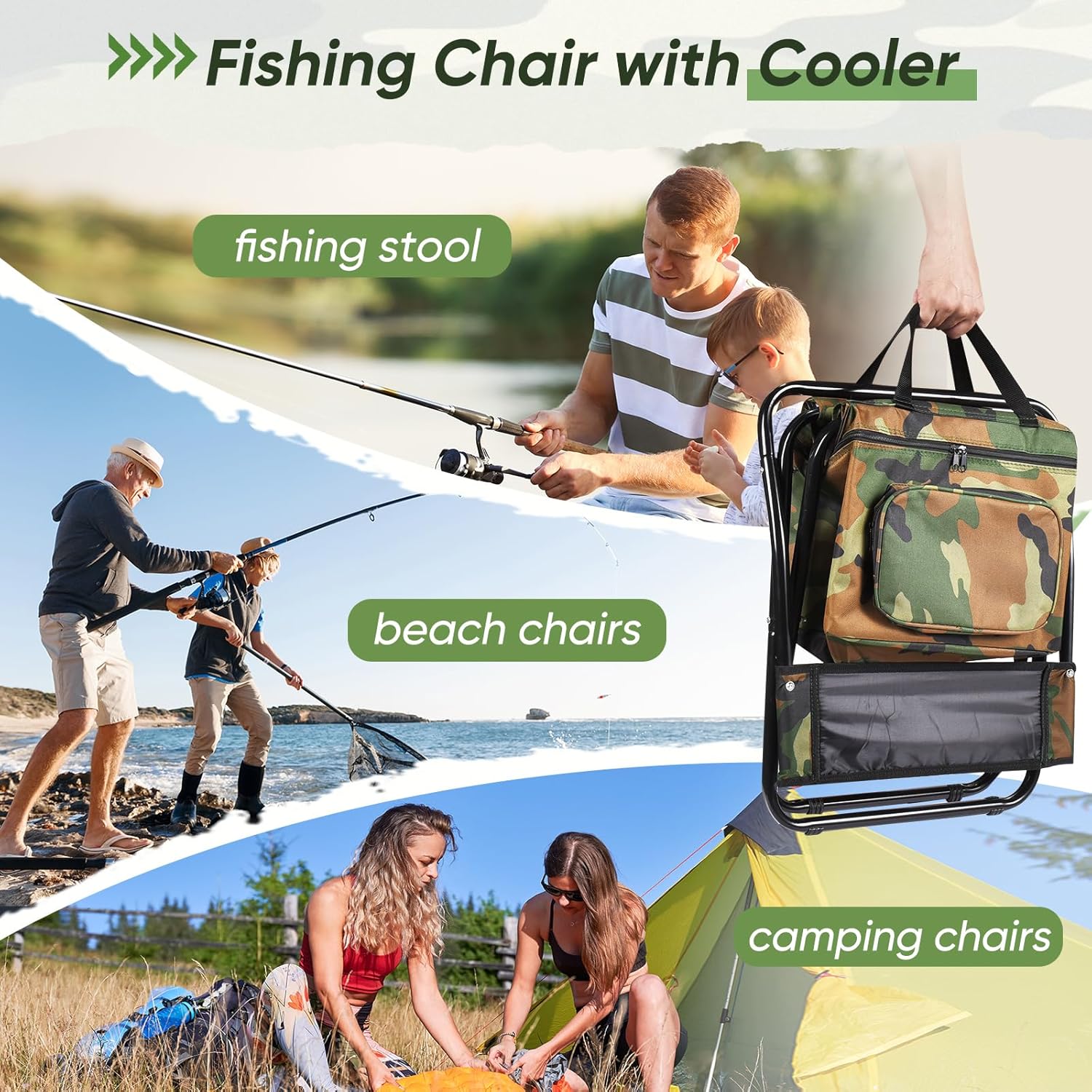 GADFISH Fishing Chair with Cooler Bag, Cooler Chair with Backrest, Foldable Lightweight Fishing Stool Outdoor Camping Chair for Fishing Hiking Hunting Travel?2 Pcs