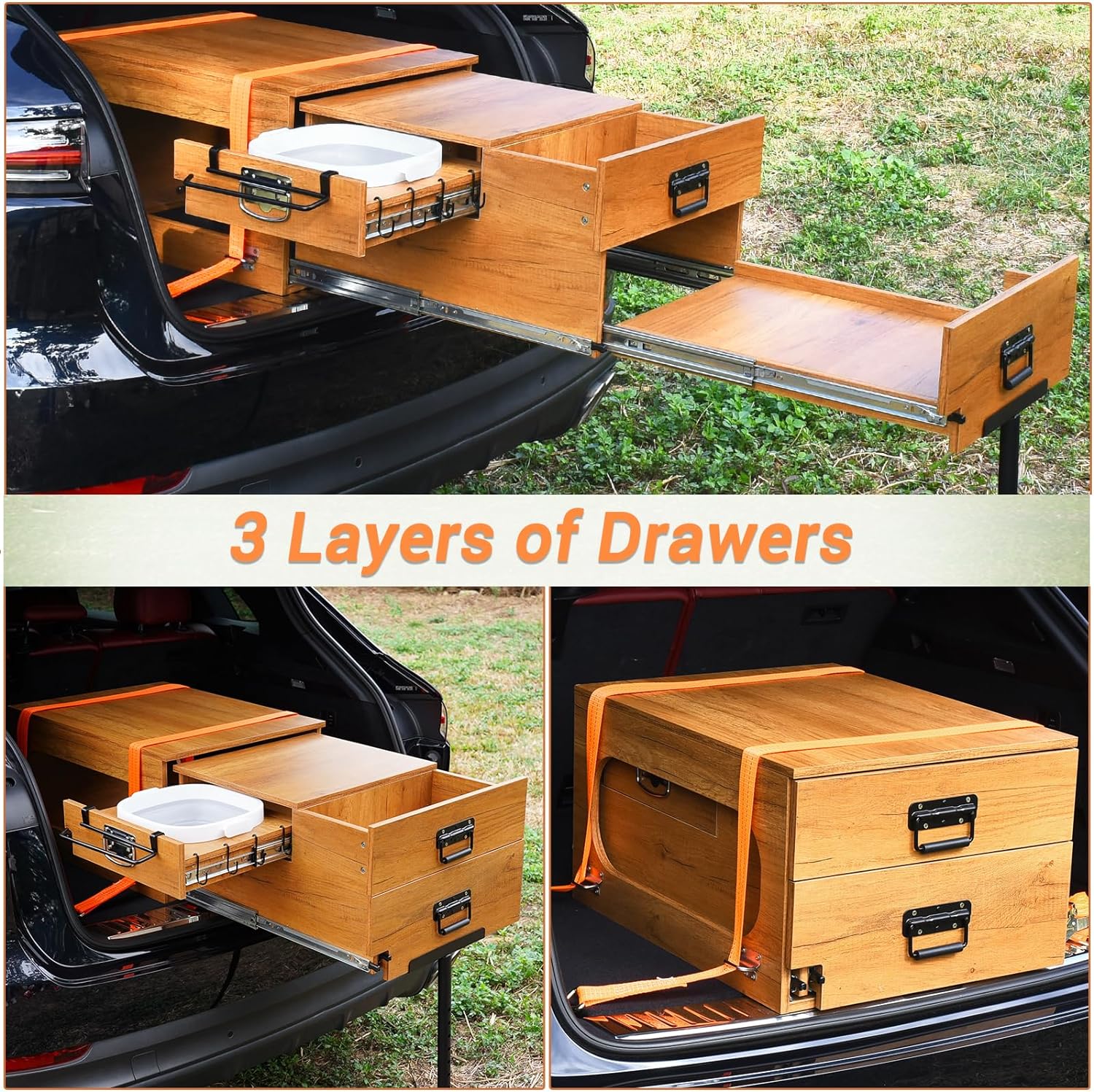 Overland Camp Kitchen, Vehicle Camping Table for Burners Camp Stove, Outdoor Portable Folding Kitchen Box with Bed Drawer Ideal for SUV/Truck/RV/Van(The Original and Patented)