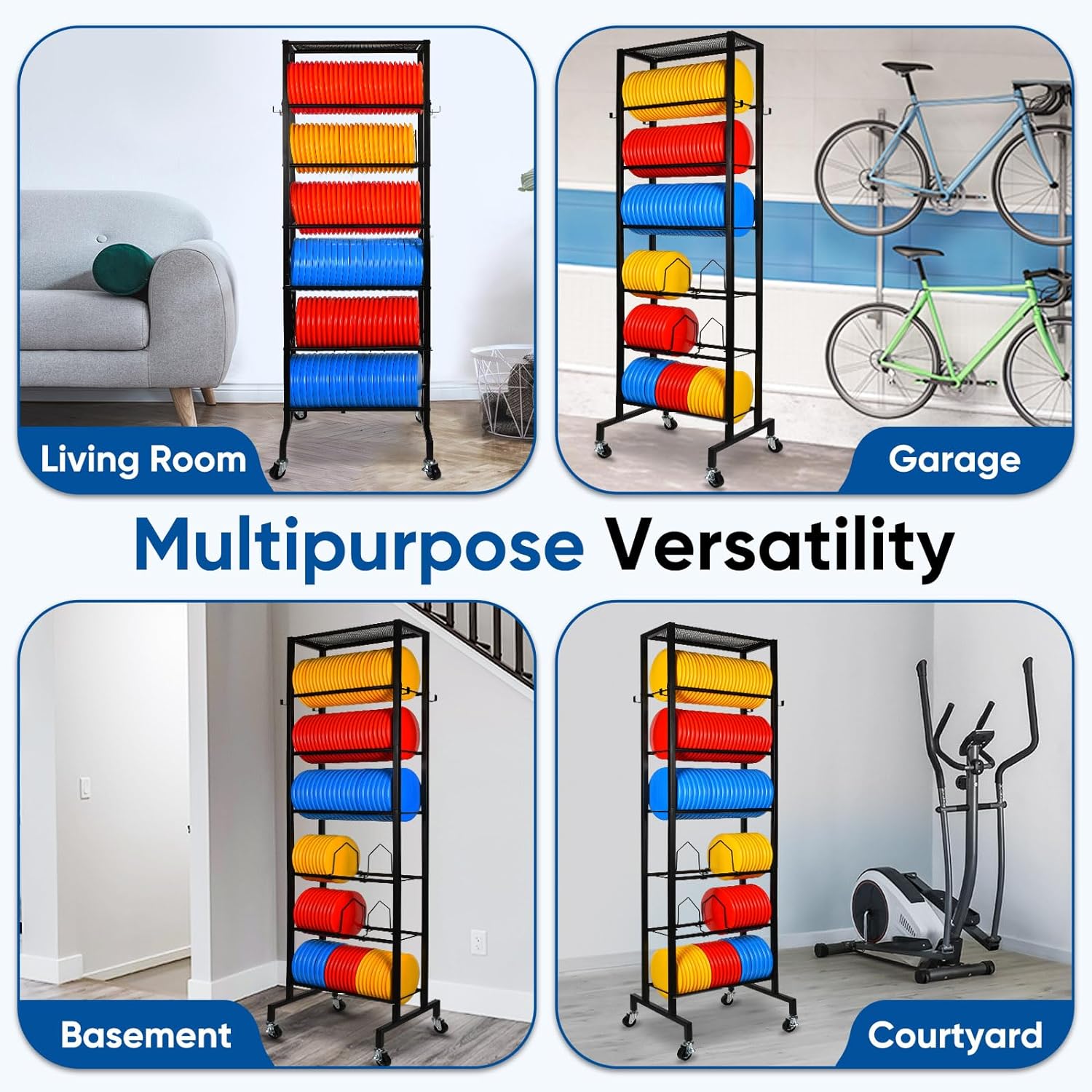 Disc Golf Storage, 6-Tier Disc Golf Rack, Movable Disc Golf Storage Shelf with Partition Frame, Large Disc Golf Storage for Organizing and Storing Disc Golf Discs, Black