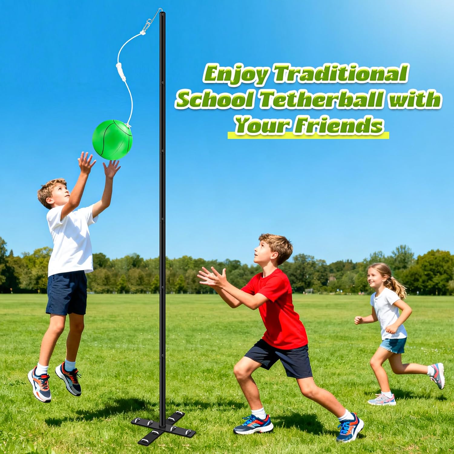 GADFISH Backyard Tetherball Set with Ball & Rope, Adjustable Tetherbal ...