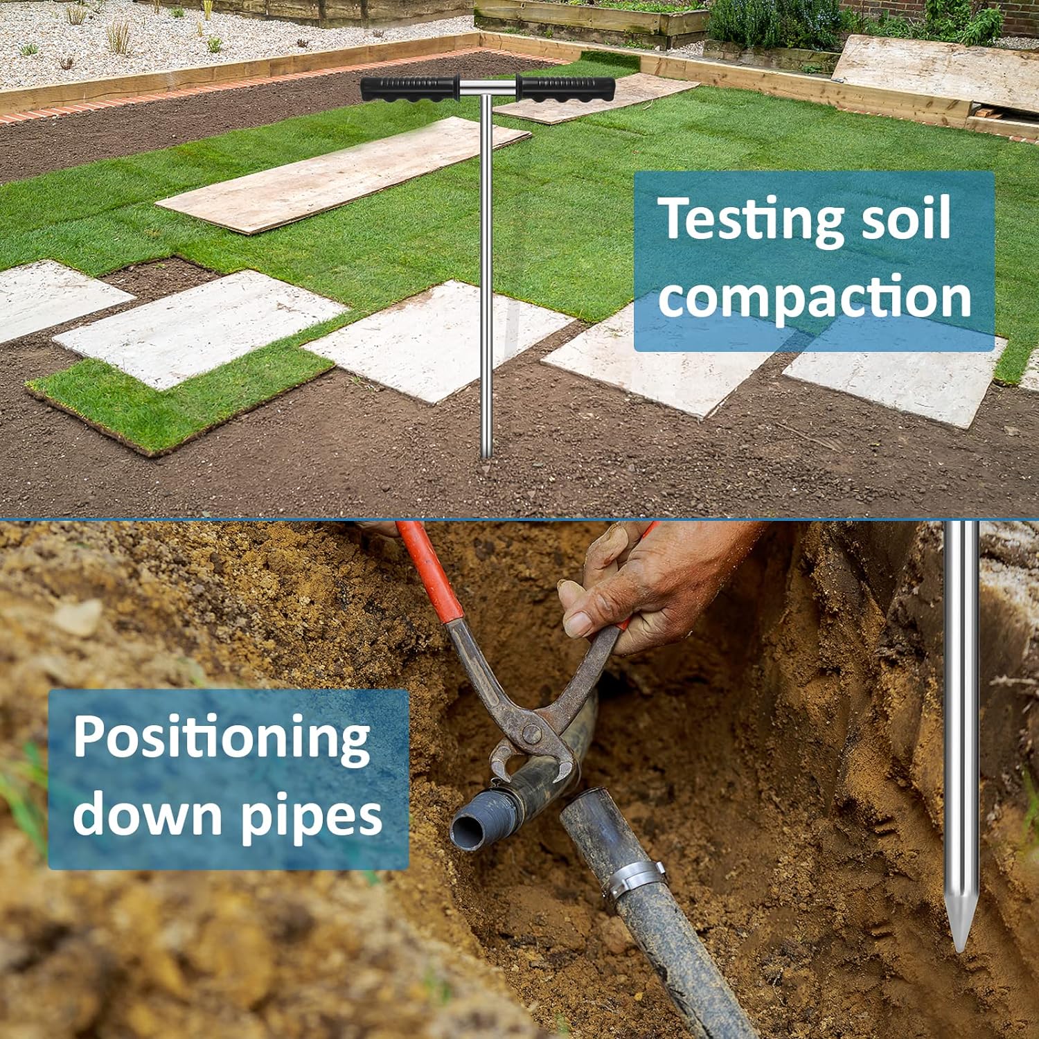 GADFISH Stainless Steel Soil Probe Rod,32-48 Inch Hight Adjustable Ground Rod Tool with T-Handle for Locating Septic Tanks,Underground Pipes,Water Lines,Graves and Gopher Runs