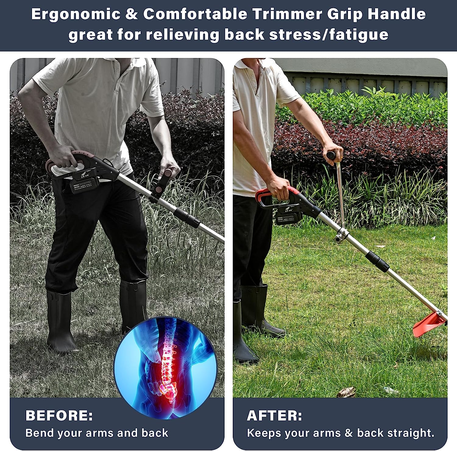 Ergonomic Trimmer Grip, String Trimmers Handle, Weed Eater Handle Extension with Bracket Clamp, Lawn Trimmer Handle Grip for Lawn Care, Landscaping, Yard Trimming Edging, Aluminum