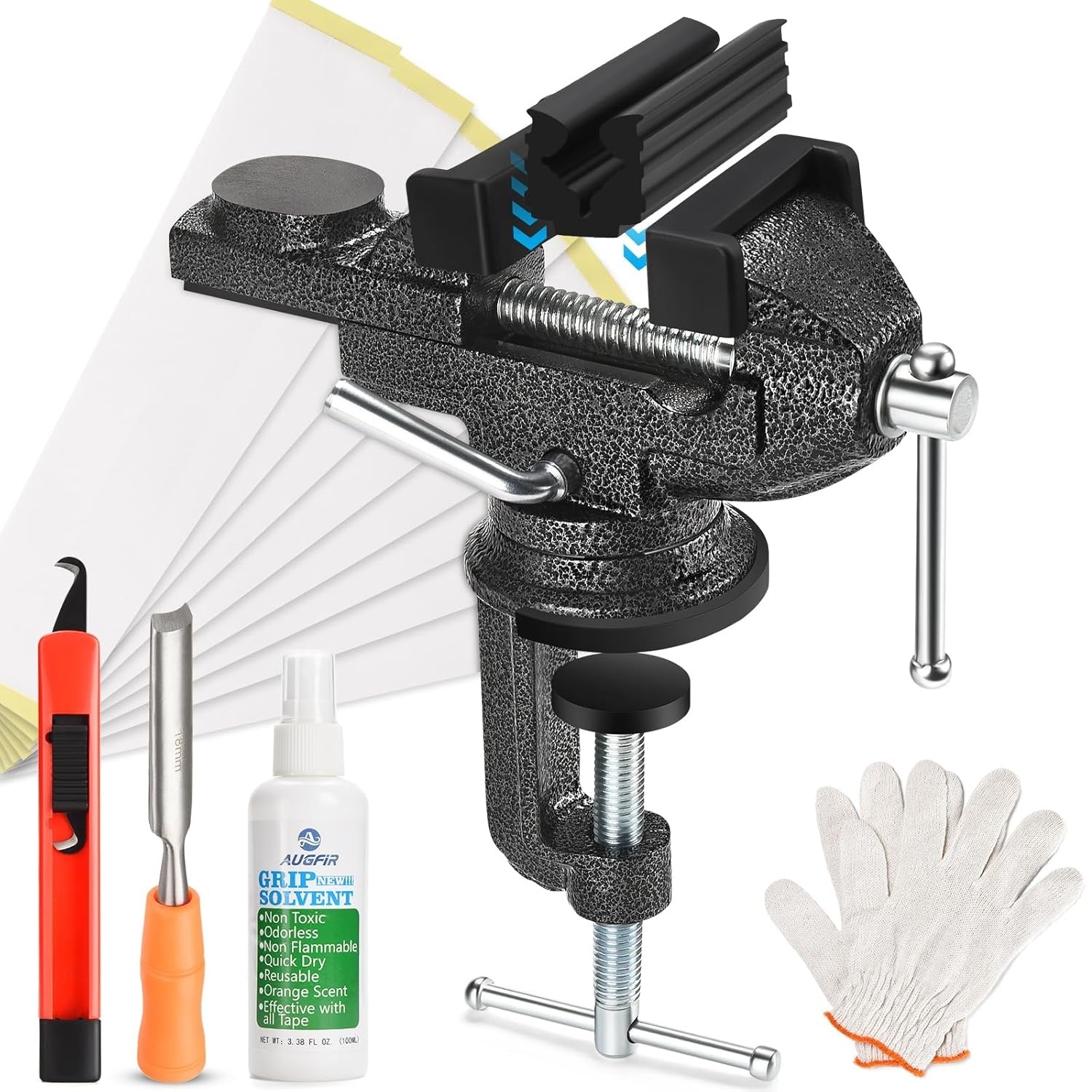 Golf Grip Kit for Regripping Golf Clubs, Portable Table Vise Rubber Clamp for Golf Grip Removal Tool with Solvent, Golf Club Regripping Kit