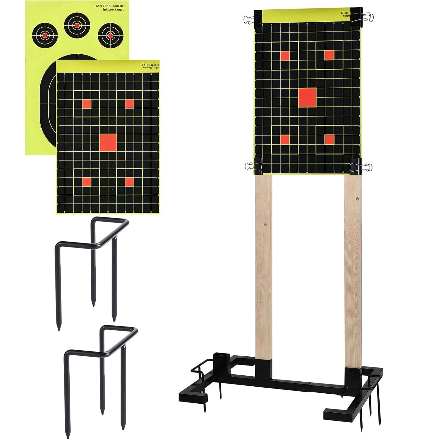 GADFISH Adjustable Shooting Target Stand Base for Outdoor Paper Shooting Targets Cardboard, Heavy Duty Shooting Target Base Set with Ground Nails and Paper Targets, USPSA/IPSC - IDPA Practice (1 Pack)