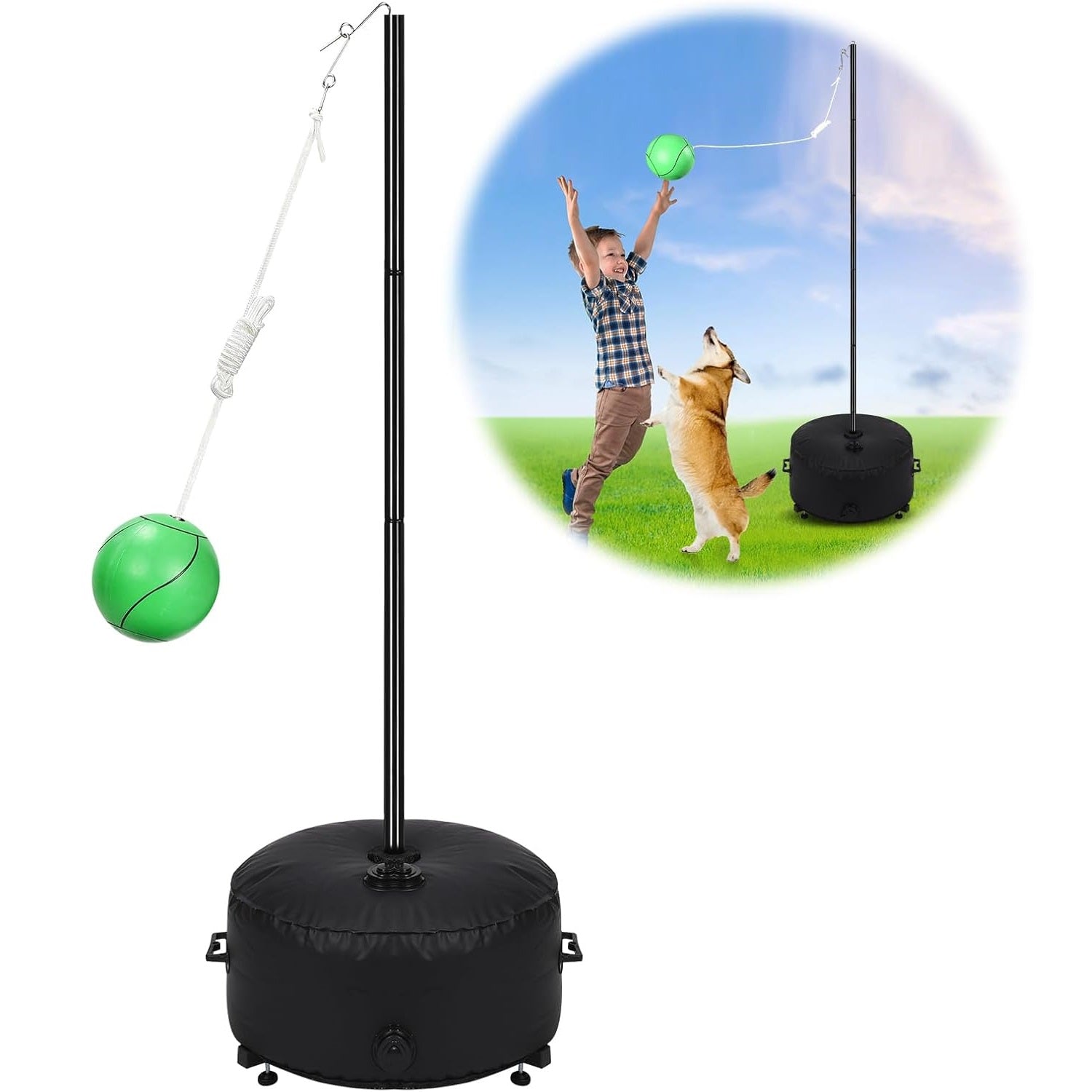 Heavy Duty Tetherball Set with Ball & Rope, Adjustable Height Tether Ball Poles, Upgraded Stand Base, Family Fun Activity Portable Tetherball Set for Indoor & Outdoor Backyard, Lawn, Beach