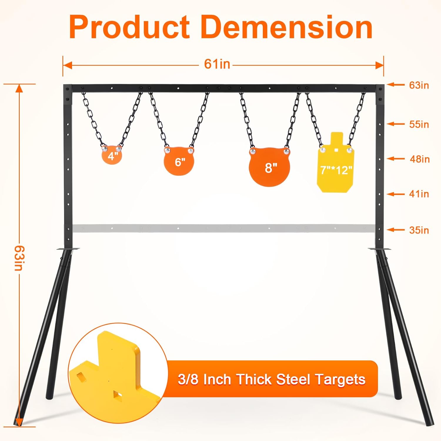 Steel Target Stand System, AR500 Steel Target for Shooting Outdoors, Adjustable Height Steel Target Stand for Shooting Range, 3/8 Inch Steel Shooting Target Stand Set Complete Kit Combination