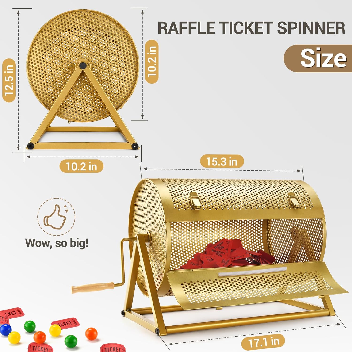 GADFISH Extra Large Raffle Drum, Thickened Raffle Ticket Spinner Drum Box with Silent Bearing for Lottery Games, Bingo, Raffle Balls, Durable Raffle Wheel Spinner with Stand - Holds 5000 Tickets