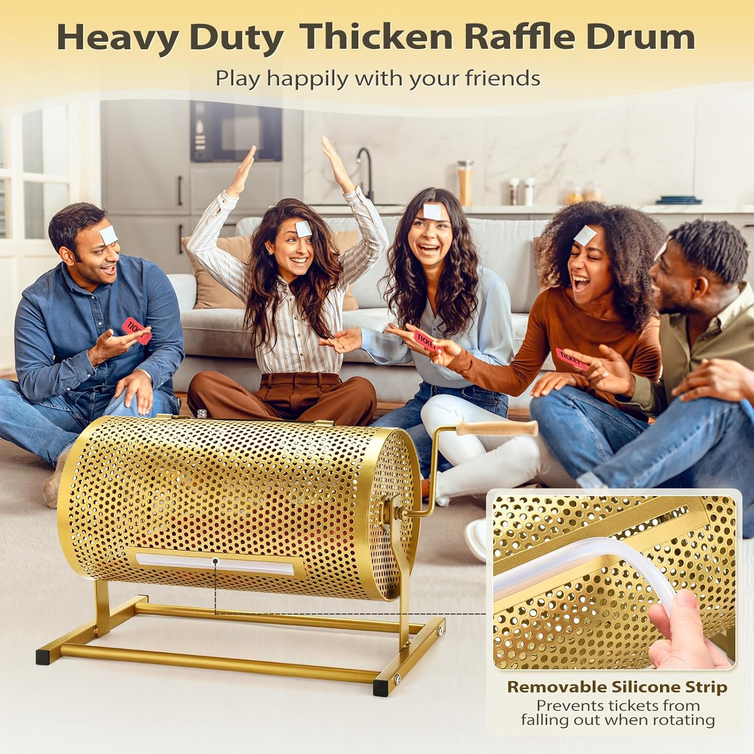 Raffle Drum, Heavy Duty Raffle Ticket Spinner Cage with Wooden Silent Design Turning Handle, Thickened Raffle Ticket Box for Lottery Games, Bingo, Raffle Balls