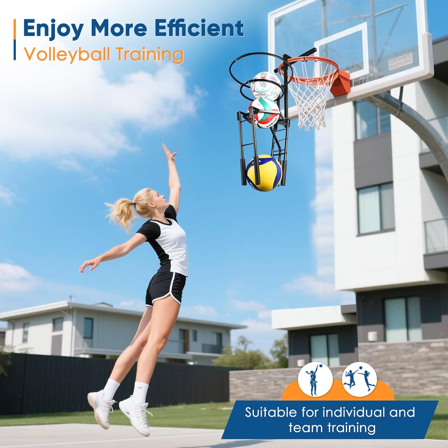 Automatic Volleyball Training Equipment Aid, Heavy Duty Volleyball Spike Serve Trainer for 3-Ball Training, Height Adjustable Volleyball Rebounder Practice Passing Equipment(No Ball)