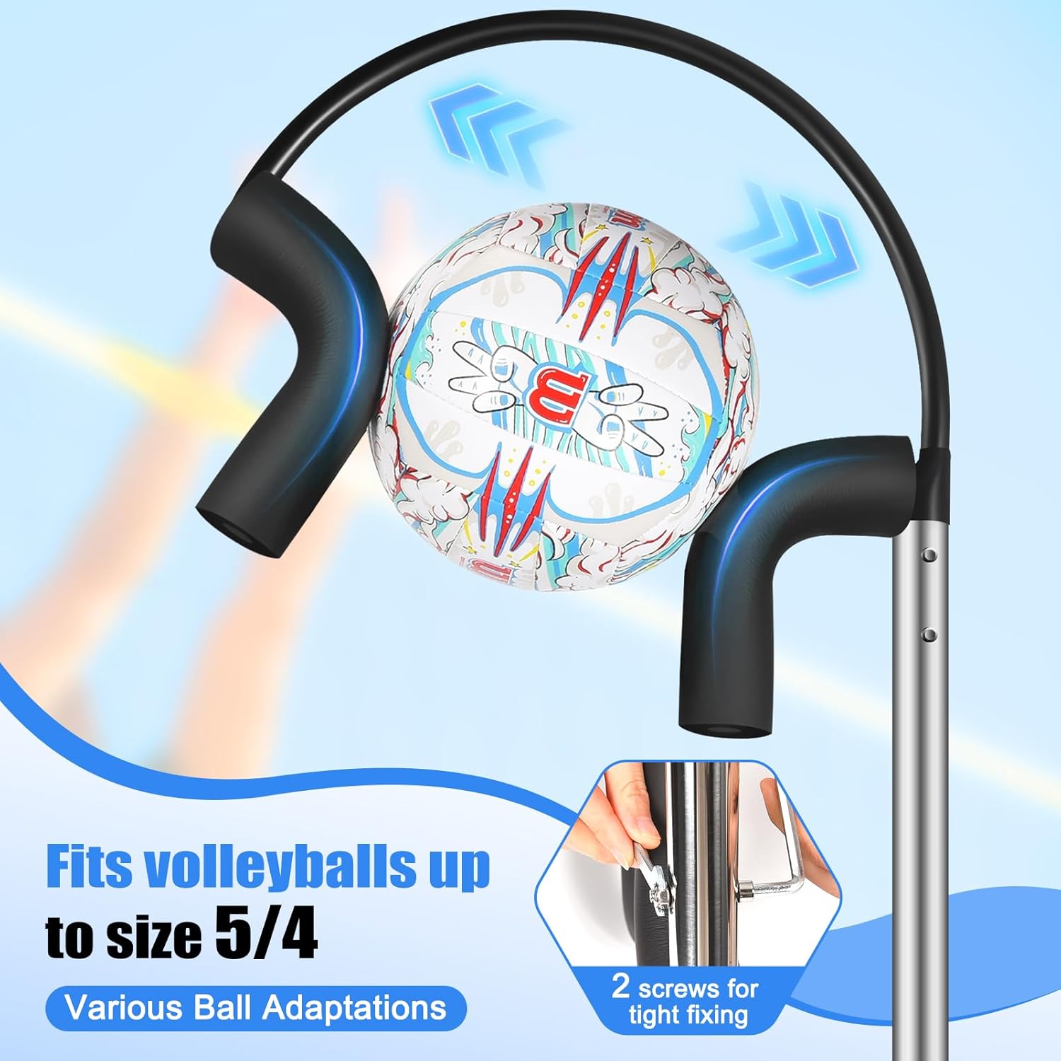 Volleyball Spike Trainer, Adjustable 40"-71.6" Volleyball Hitting Trainer, Double Arc Protection Quick Pickup Volleyball Spike Aids with 3 Replacement Bandages, Black