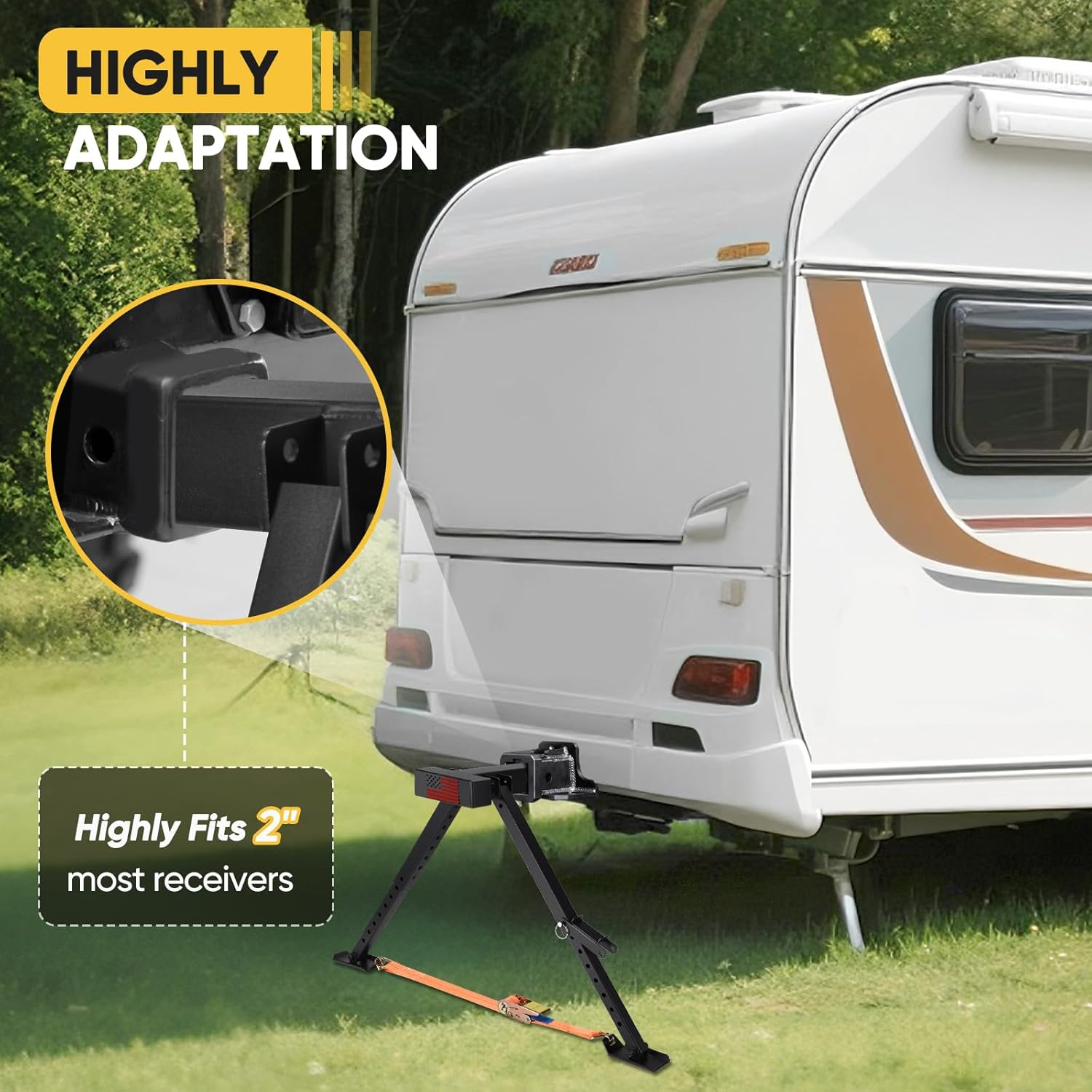 RV Hitch Mount Stabilizer, Height Adjustable of 11"-22" RV Stabilizer, Foldable Stabilizer Jacks Universal Fit 2" Receiver with 2 Setting Options, Black