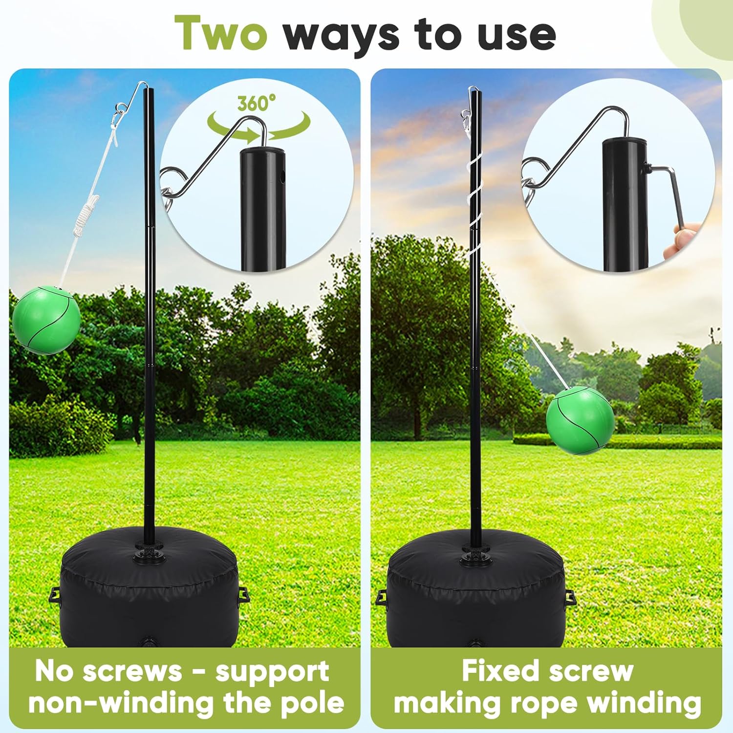 GADFISH Heavy Duty Tetherball Set, Two Methods of use Tether Ball Poles with Ball & Rope, Adjustable Height Family Fun Activity Portable Tetherball Set for Indoor & Outdoor Backyard, Lawn, Beach