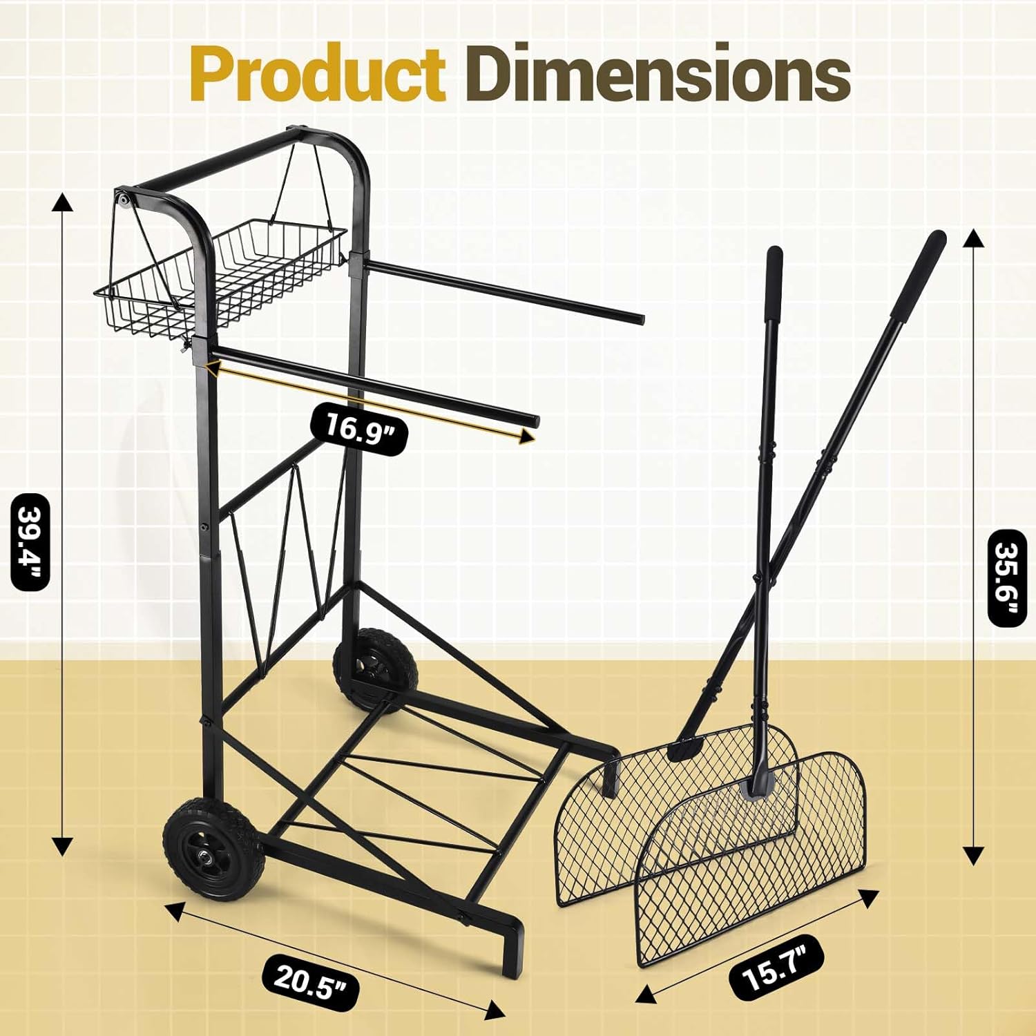 CAROD Mobile Leaf Bag Holder with Leaves Grabber Rake Combo, Lightweight Metal Leaf Grabber with Long Handle, Convenient Trash Bag Cart Holds 30-45 Gallon Trash Bags for Leaves Weeding Camping Party