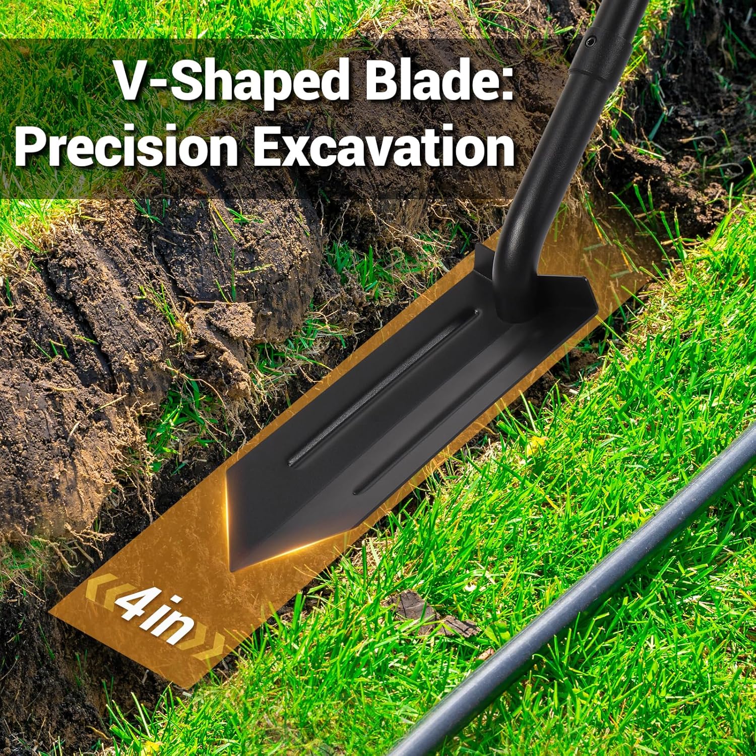 Trench Shovel, 4-Inch Trenching Shovel, Trenching V-Spade for Digging - 56 Inches Trench Digger Tool