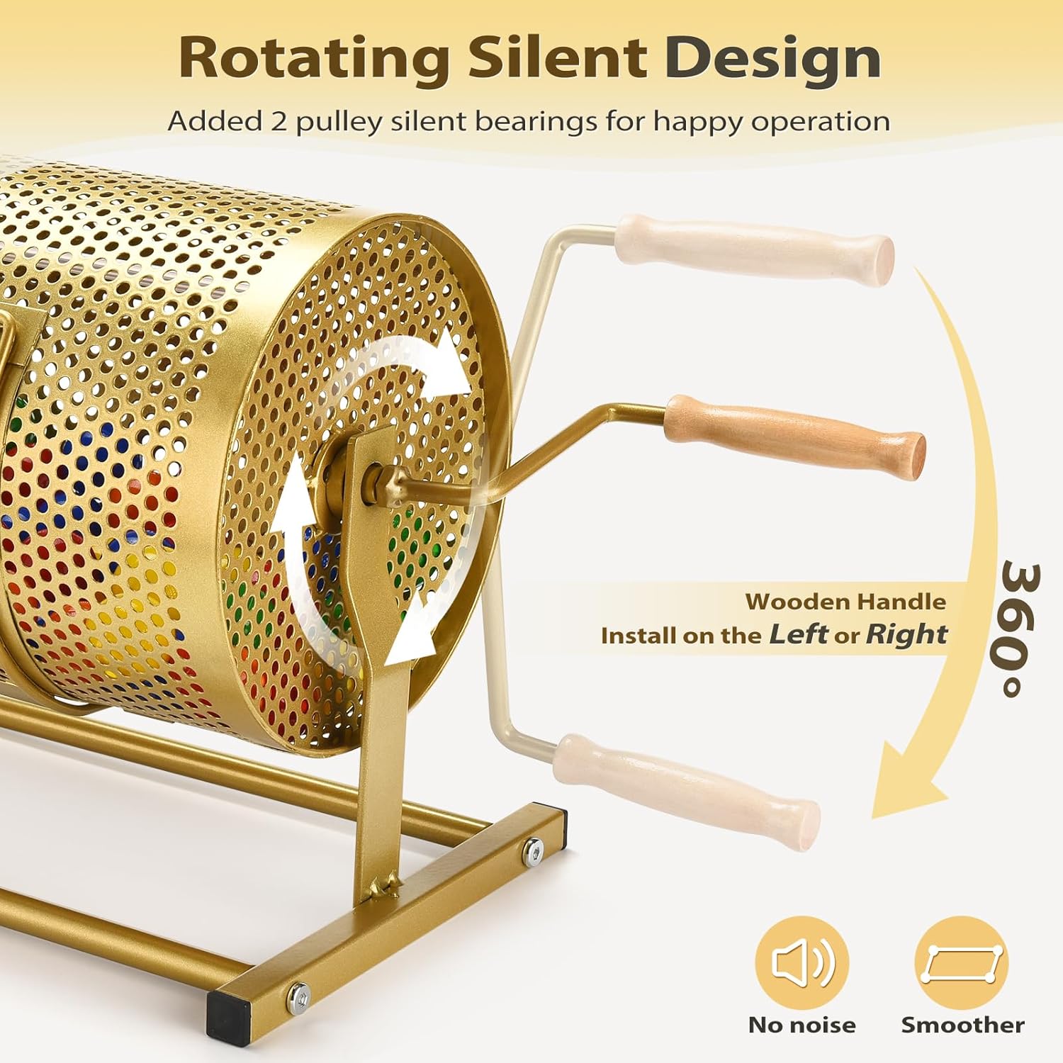 Raffle Drum, Heavy Duty Raffle Ticket Spinner Cage with Wooden Silent Design Turning Handle, Thickened Raffle Ticket Box for Lottery Games, Bingo, Raffle Balls