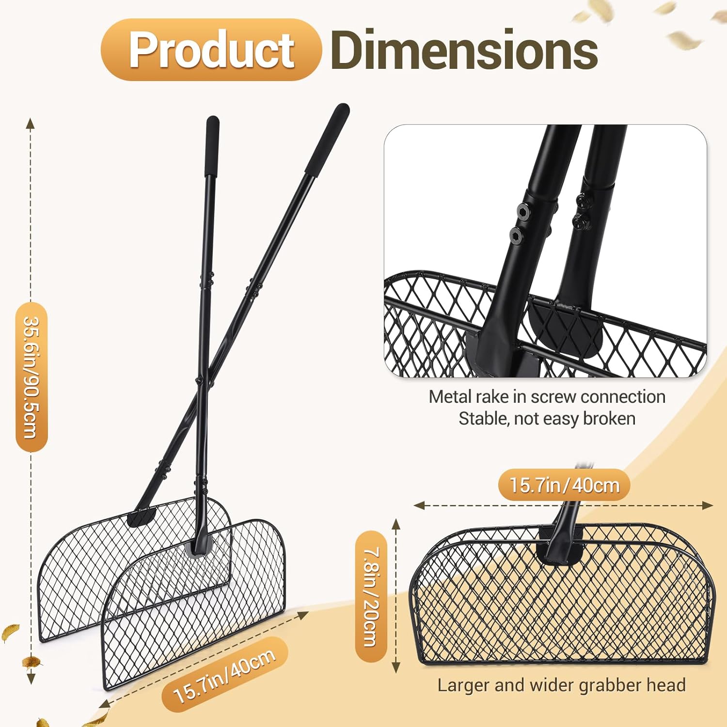 CAROD Leaf Grabber Rake with Long Handle, Lightweight Metal Leaves Rak ...