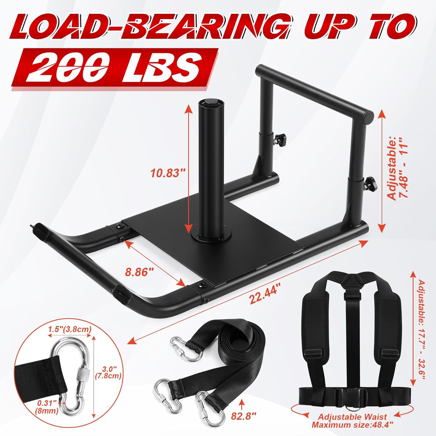 GADFISH Medium-Sized Weight Sled, Adjustable Height Workout Fitness Sled for Speed Training, Push and Pull Sleds for Exercise, Suitable for 1" & 2" Weight Plate, Applicable to Multiple Scenarios