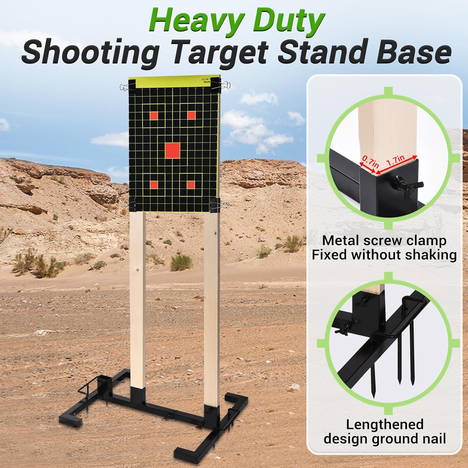 GADFISH Adjustable Shooting Target Stand Base for Outdoor Paper Shooting Targets Cardboard, Heavy Duty Shooting Target Base Set with Ground Nails and Paper Targets, USPSA/IPSC - IDPA Practice (1 Pack)