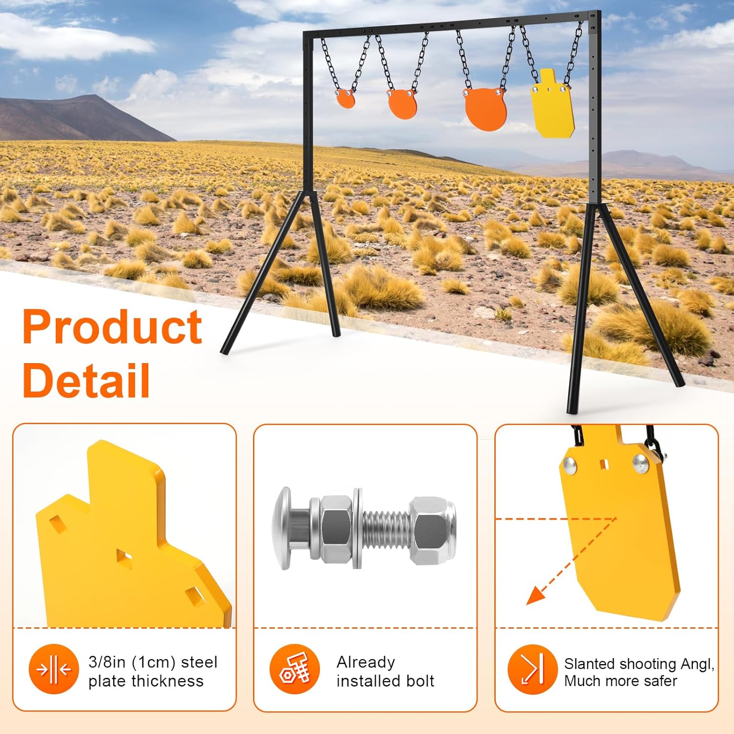 Steel Target Stand System, AR500 Steel Target for Shooting Outdoors, Adjustable Height Steel Target Stand for Shooting Range, 3/8 Inch Steel Shooting Target Stand Set Complete Kit Combination