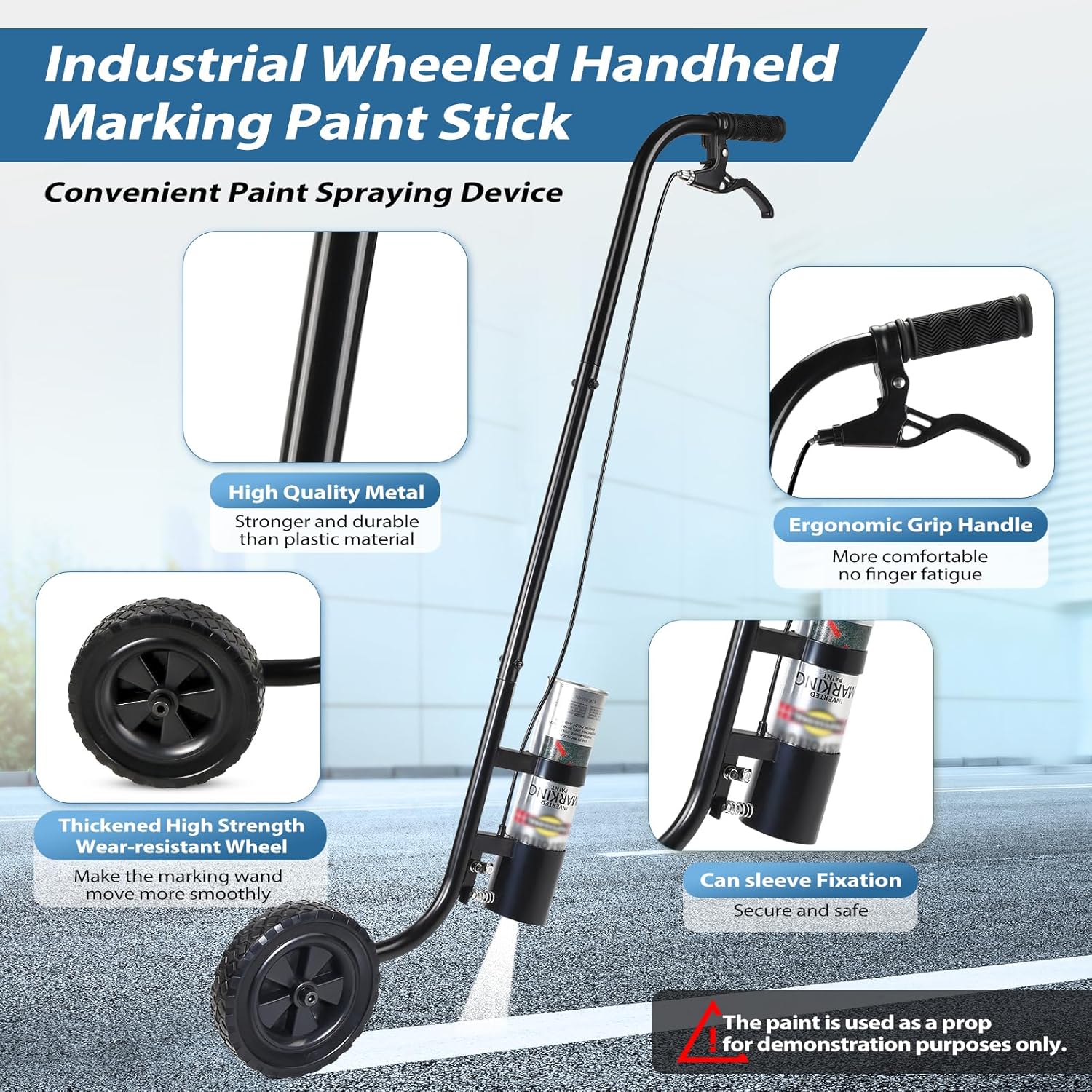 Marking Wand for Spray Paint, Industrial Wheeled Marking Stick for Line Paint Stripe Ground, Side Push Marking Paint Wand for Sport Field Utility Marking Applicator, Work with Inverted Marking Paint