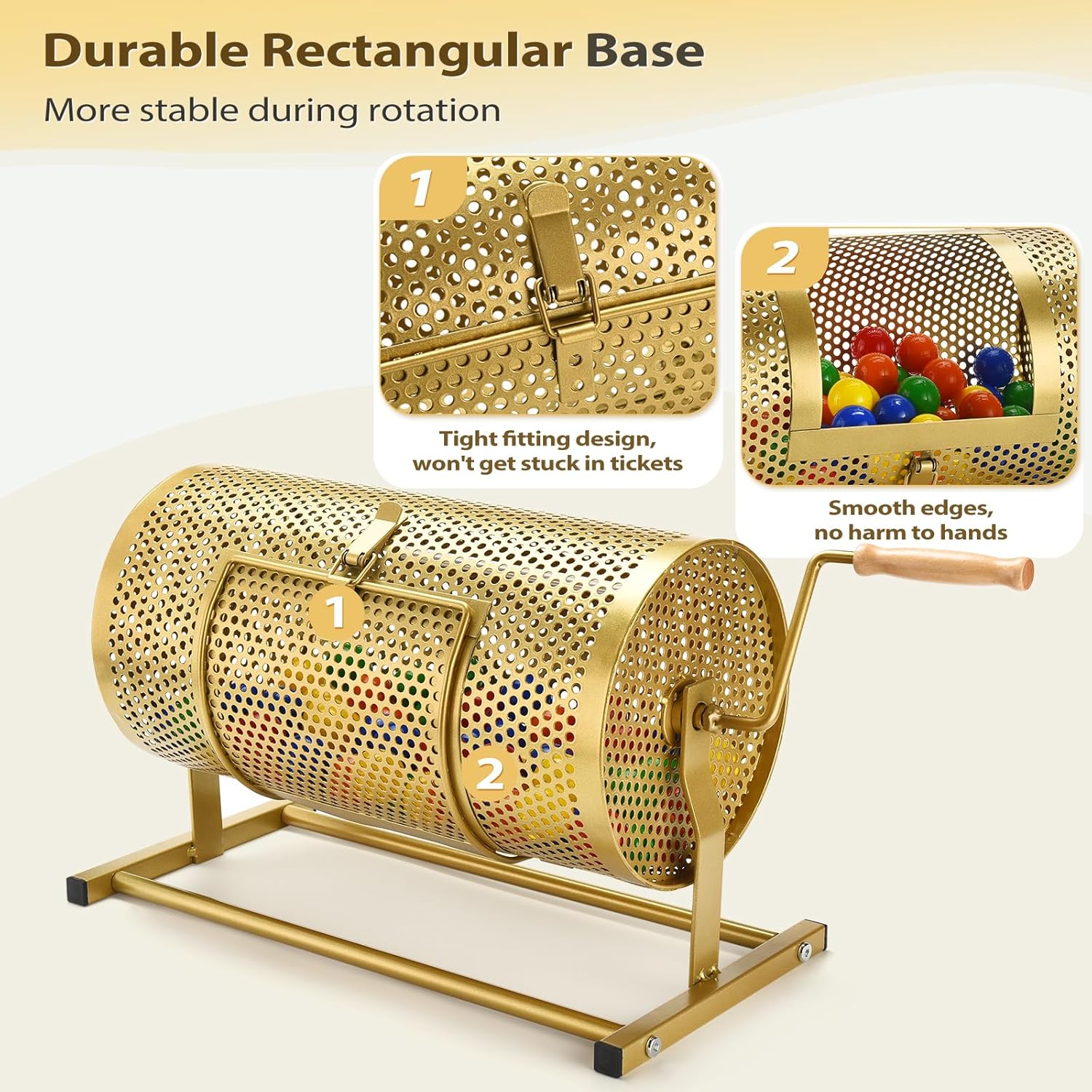 Raffle Drum, Heavy Duty Raffle Ticket Spinner Cage with Wooden Silent Design Turning Handle, Thickened Raffle Ticket Box for Lottery Games, Bingo, Raffle Balls