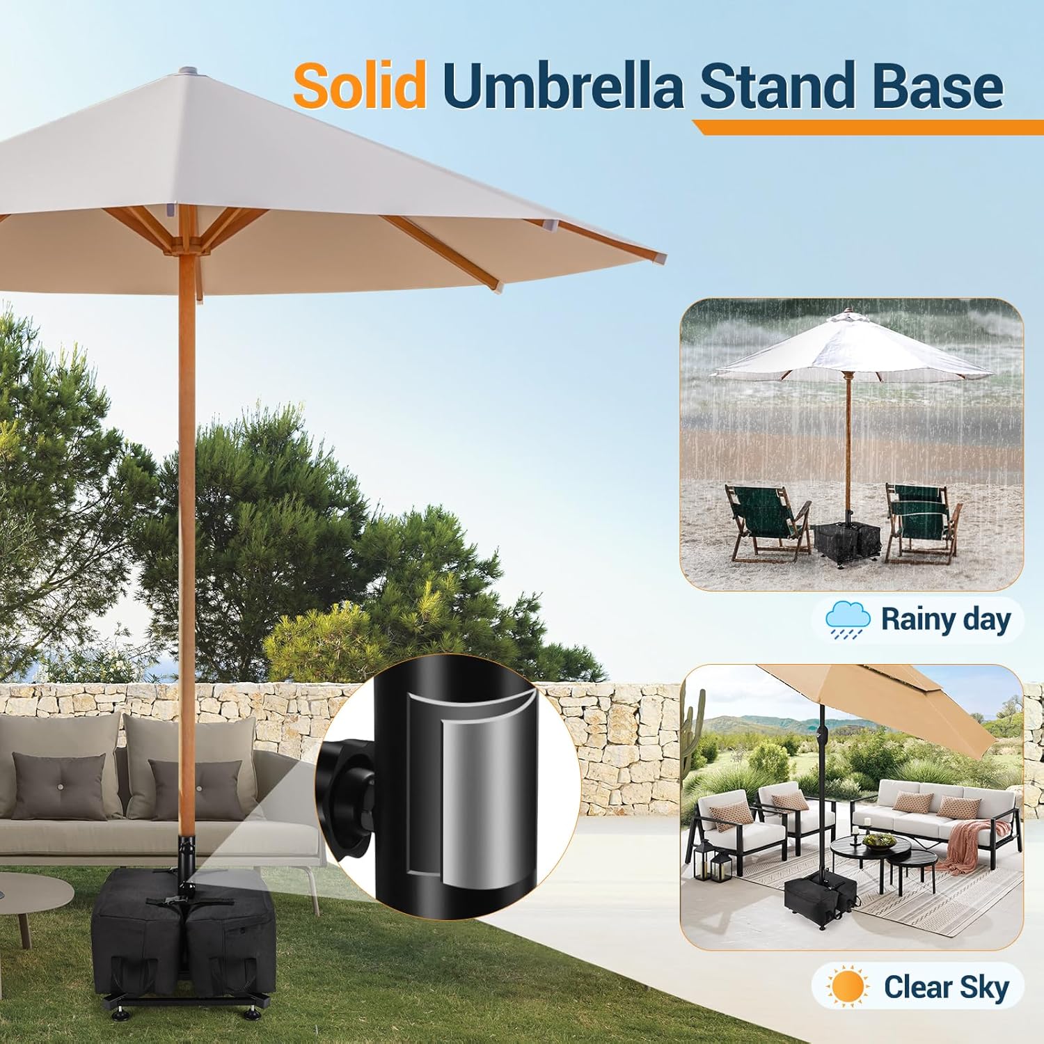 Metal Patio Umbrella Base & 2 Sand Fillable Bags 100lbs, Foldable Outdoor Umbrella Stand, Portable Stable Heavy Duty Umbrella Holder Stand for Patio, Garden, Pool