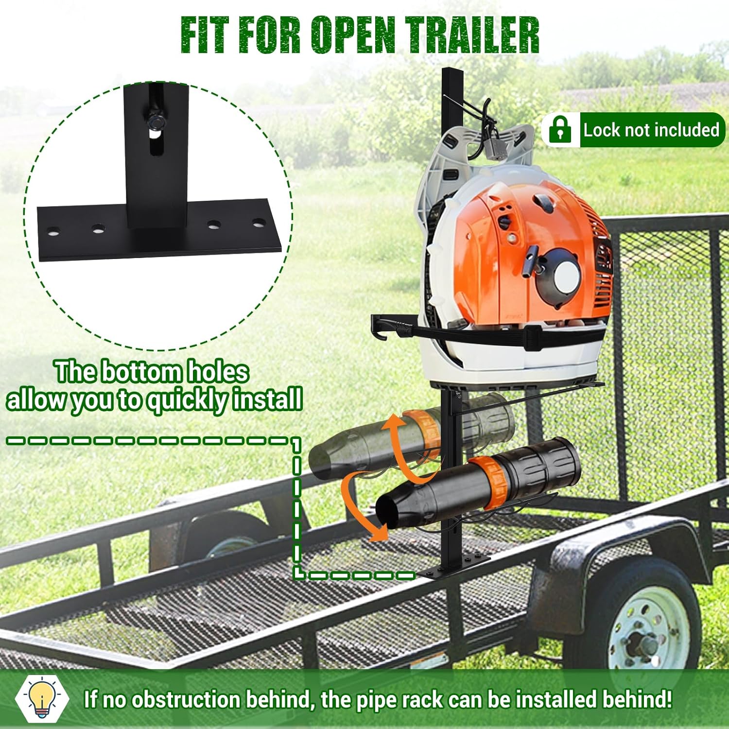 Backpack Blower Rack for Trailer, Steel Leaf Backpack Blower Holder for Open and Enclosed Lawn Landscape Trailer Truck, Height Adjustable Holding Base Fit 16"-25" Blowers