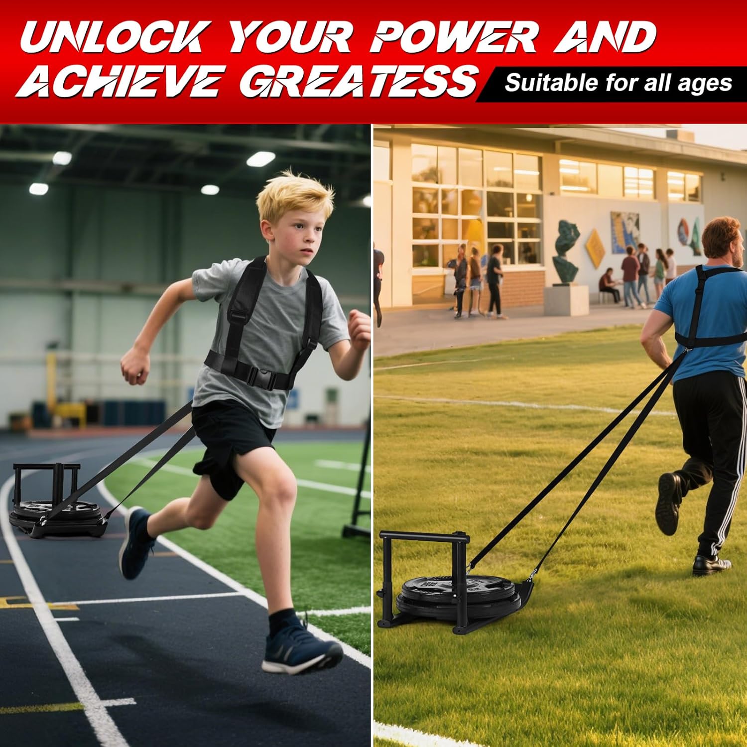 GADFISH Medium-Sized Weight Sled, Adjustable Height Workout Fitness Sled for Speed Training, Push and Pull Sleds for Exercise, Suitable for 1" & 2" Weight Plate, Applicable to Multiple Scenarios