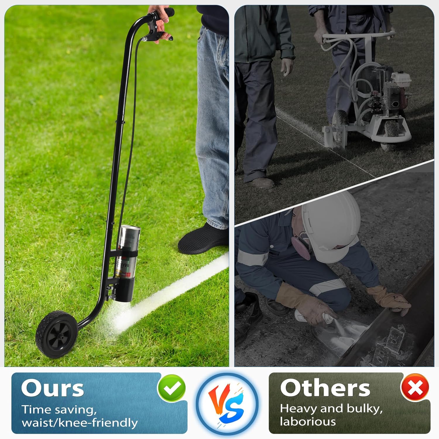 Marking Wand for Spray Paint, Industrial Wheeled Marking Stick for Line Paint Stripe Ground, Side Push Marking Paint Wand for Sport Field Utility Marking Applicator, Work with Inverted Marking Paint