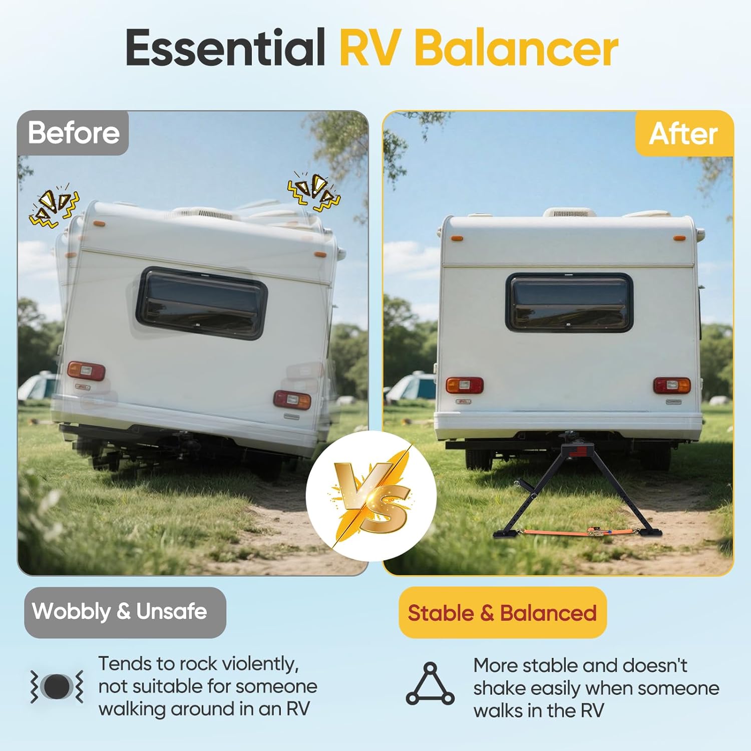 RV Hitch Mount Stabilizer, Height Adjustable of 11"-22" RV Stabilizer, Foldable Stabilizer Jacks Universal Fit 2" Receiver with 2 Setting Options, Black