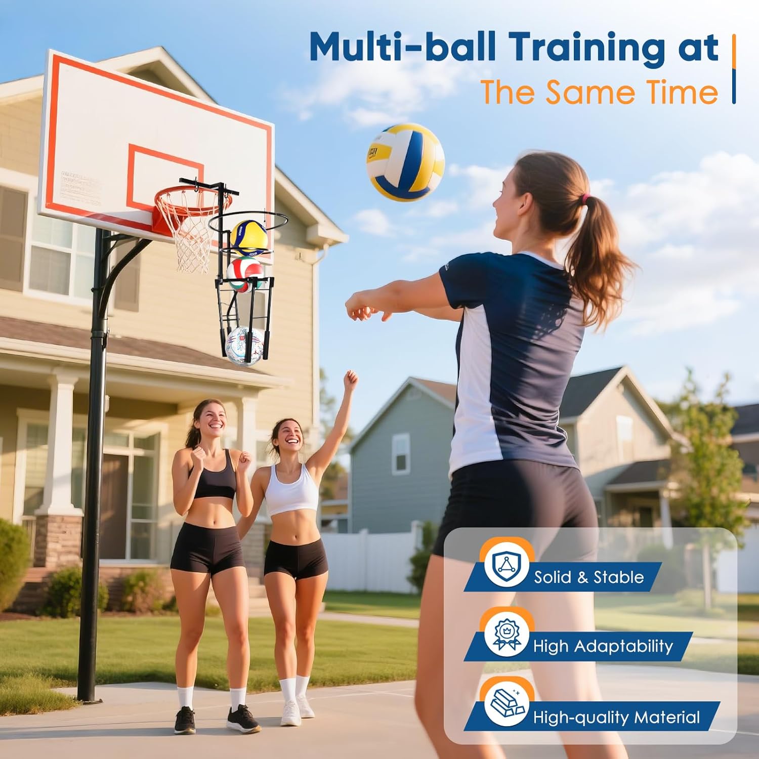 Automatic Volleyball Training Equipment Aid, Heavy Duty Volleyball Spike Serve Trainer for 3-Ball Training, Height Adjustable Volleyball Rebounder Practice Passing Equipment(No Ball)